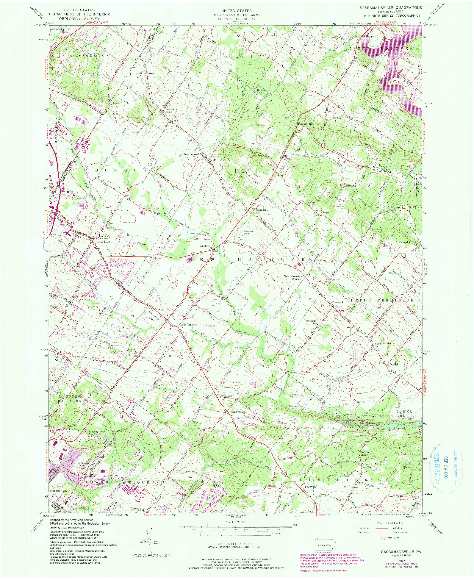 USGS 1:24000-SCALE QUADRANGLE FOR SASSAMANSVILLE, PA 1957