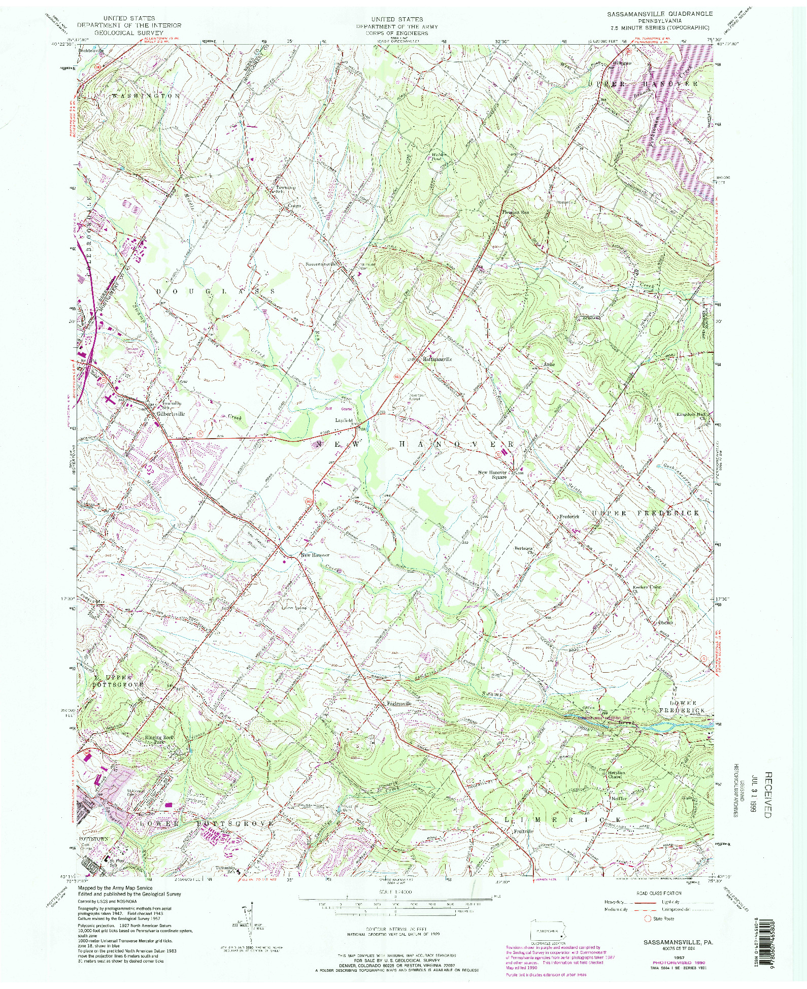 USGS 1:24000-SCALE QUADRANGLE FOR SASSAMANSVILLE, PA 1957