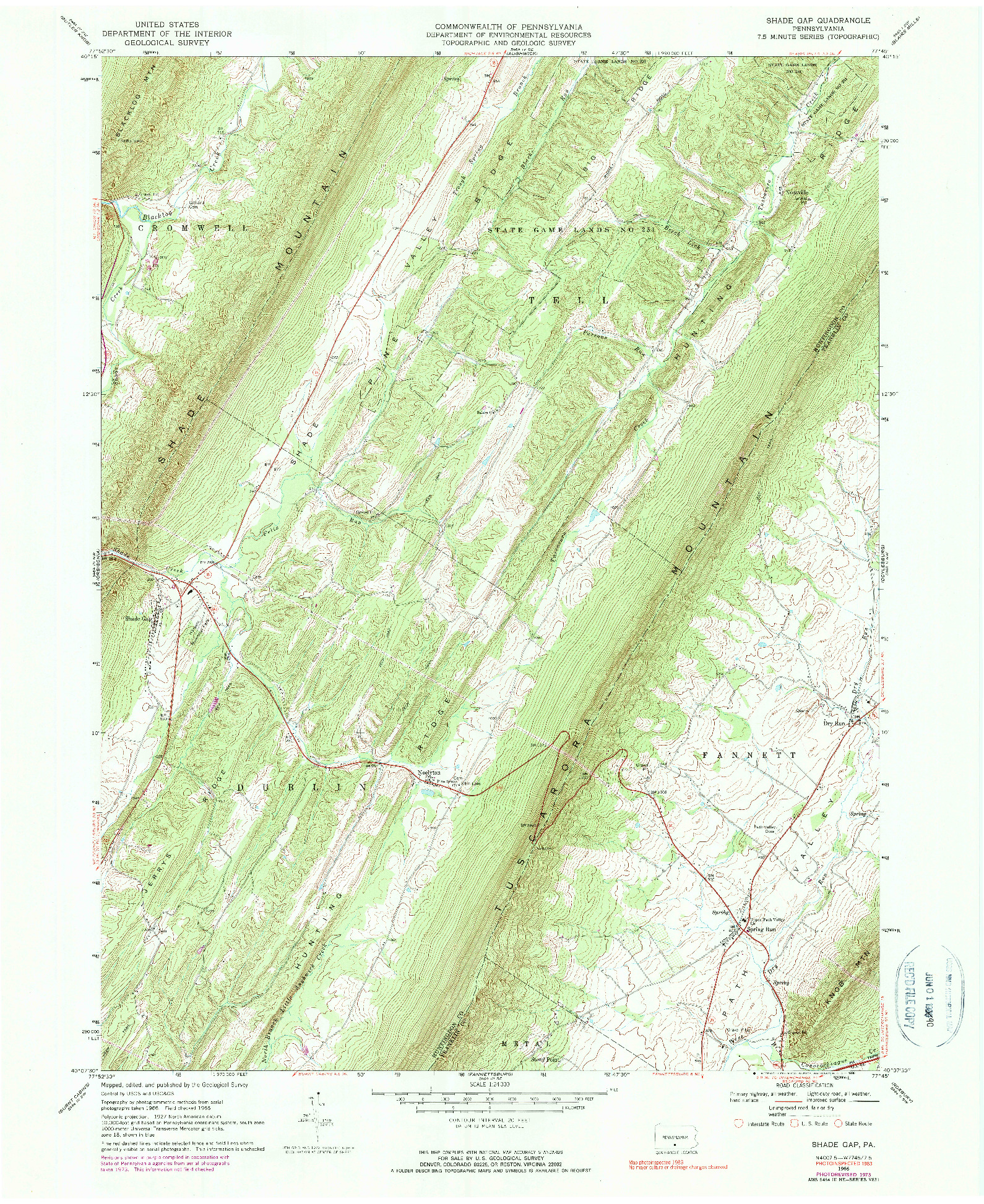 USGS 1:24000-SCALE QUADRANGLE FOR SHADE GAP, PA 1966