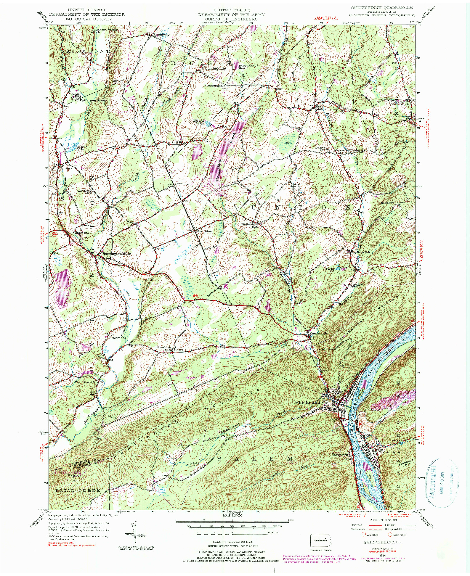 USGS 1:24000-SCALE QUADRANGLE FOR SHICKSHINNY, PA 1954