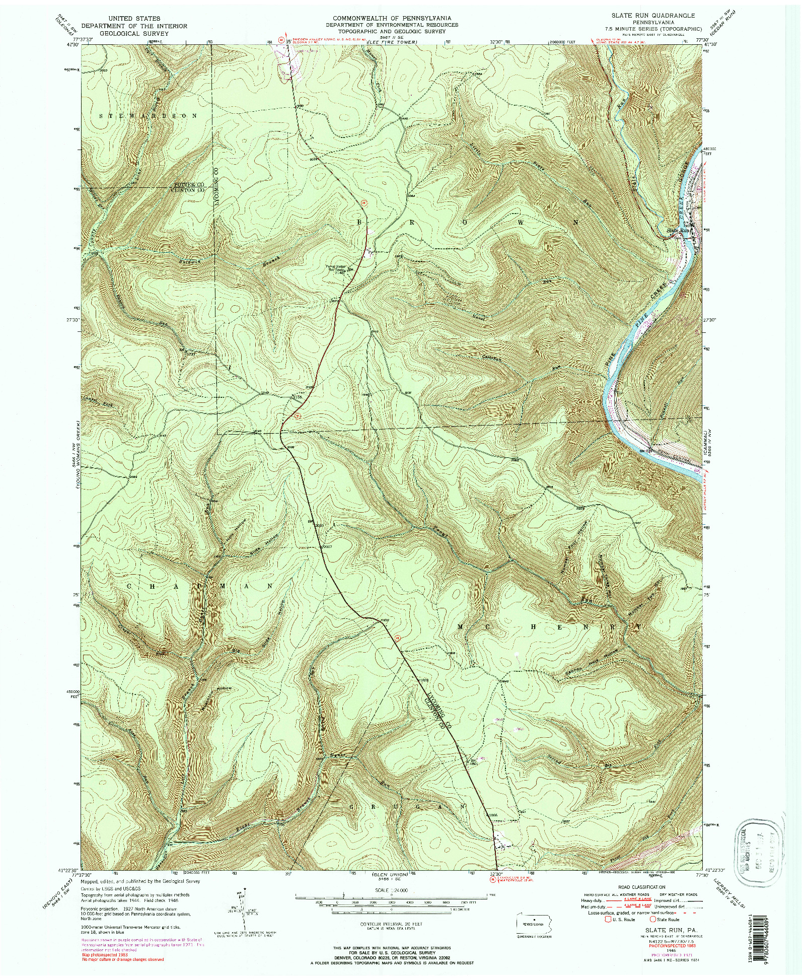 USGS 1:24000-SCALE QUADRANGLE FOR SLATE RUN, PA 1946