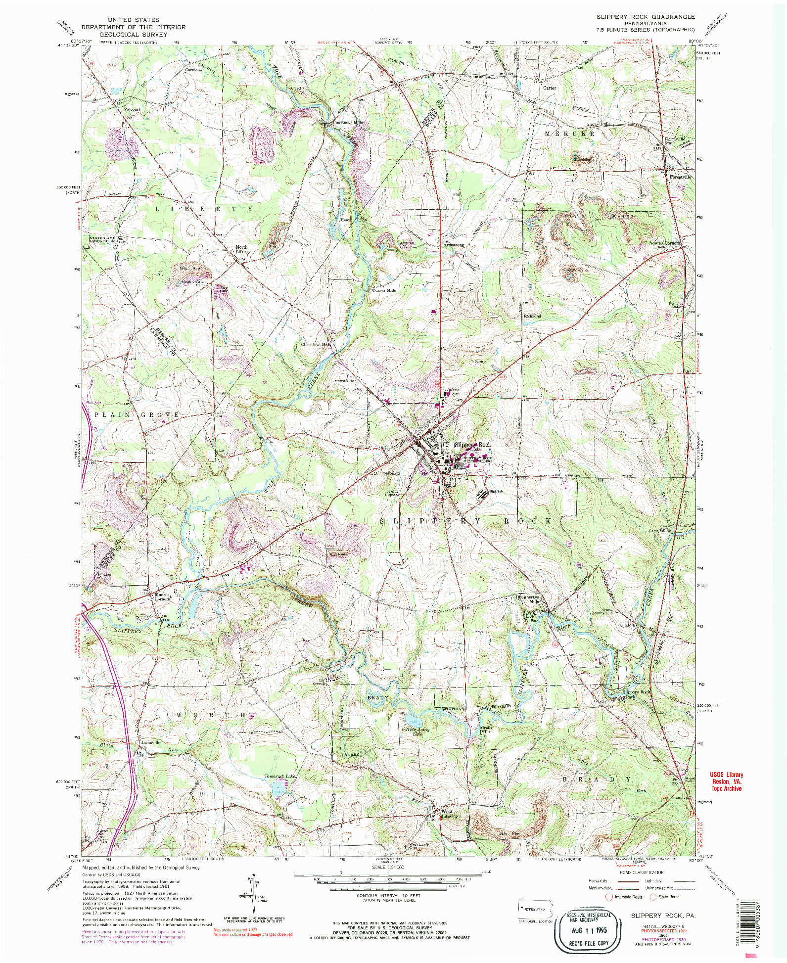 USGS 1:24000-SCALE QUADRANGLE FOR SLIPPERY ROCK, PA 1961