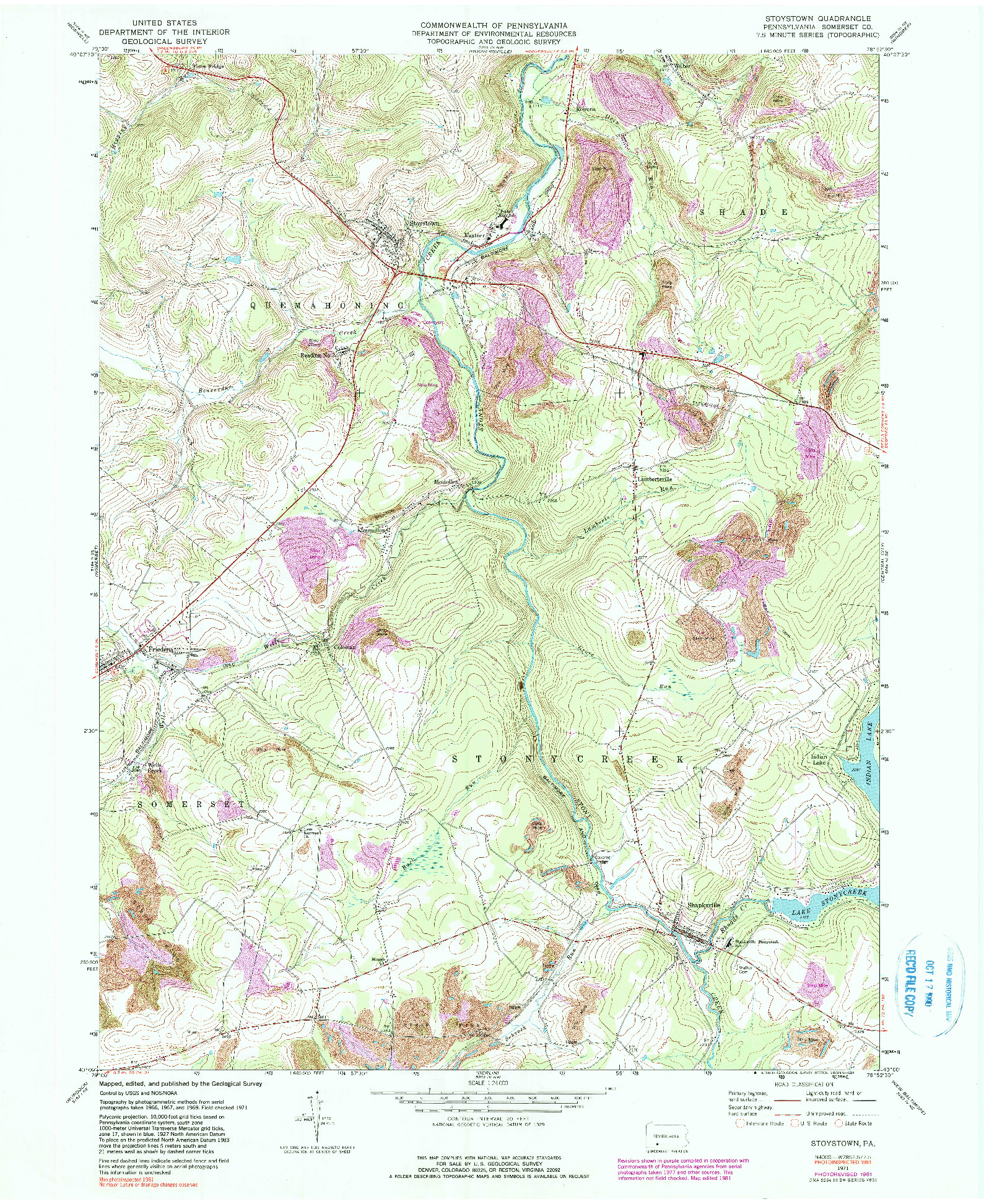 USGS 1:24000-SCALE QUADRANGLE FOR STOYSTOWN, PA 1971