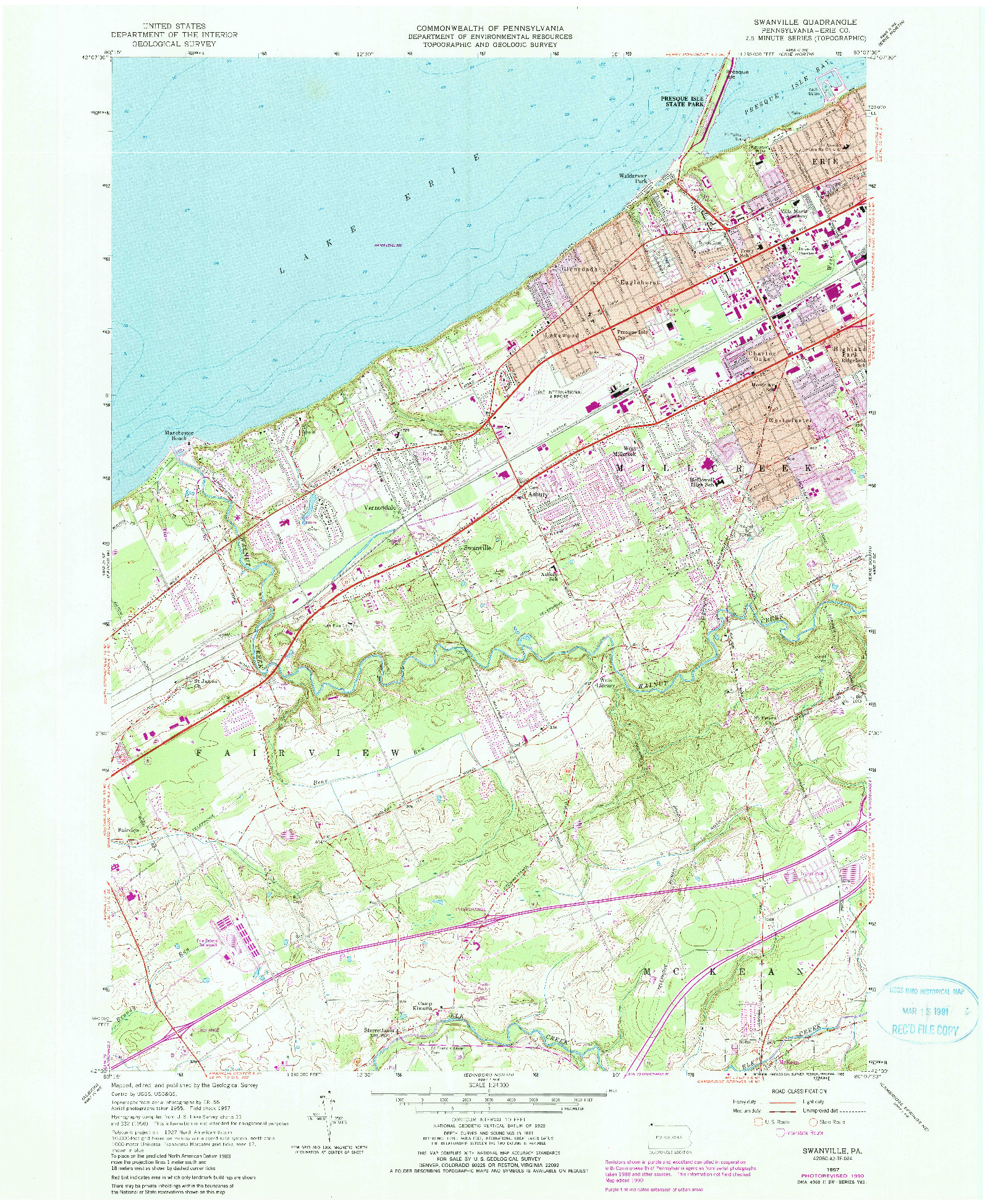 USGS 1:24000-SCALE QUADRANGLE FOR SWANVILLE, PA 1957