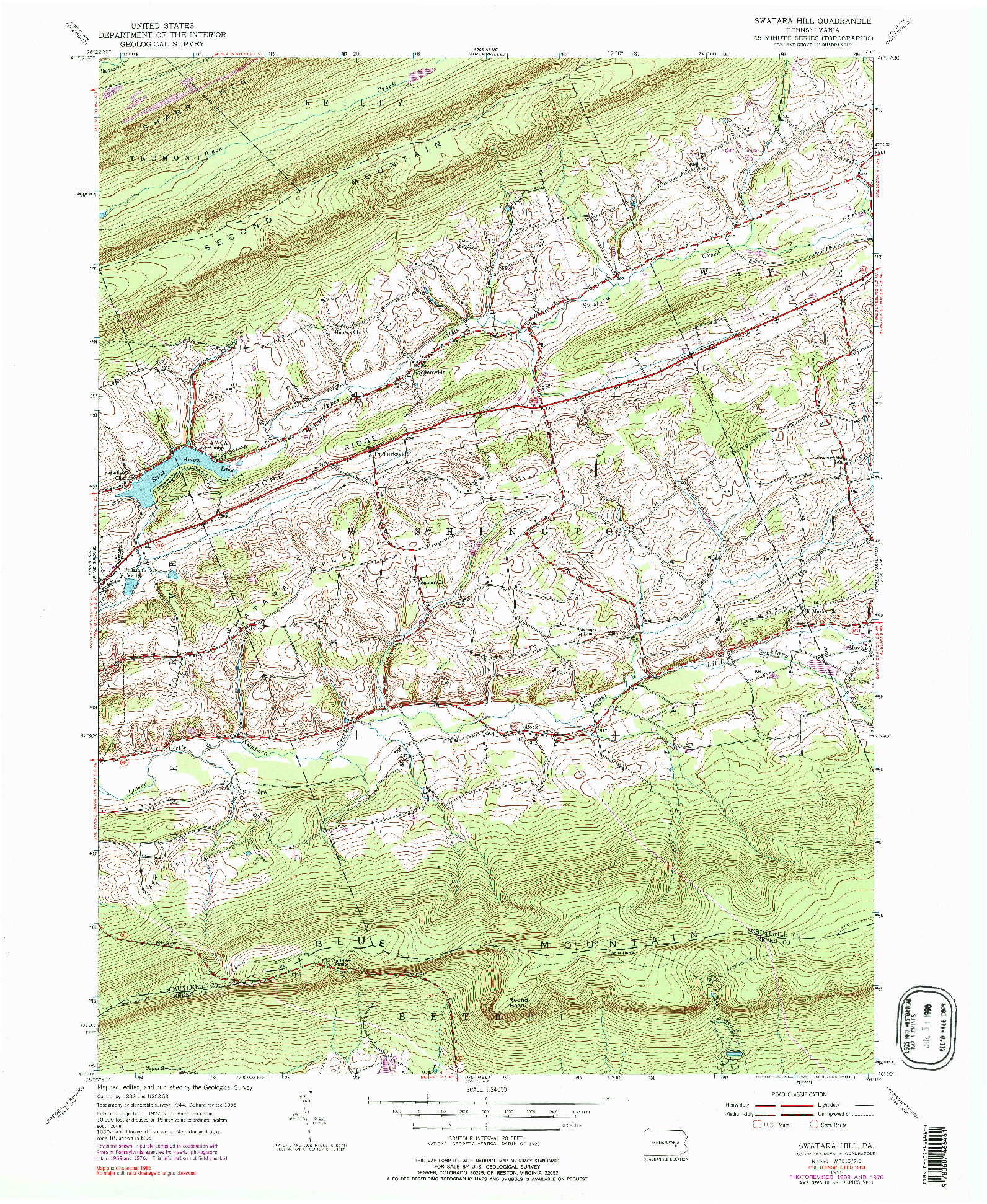 USGS 1:24000-SCALE QUADRANGLE FOR SWATARA HILL, PA 1955