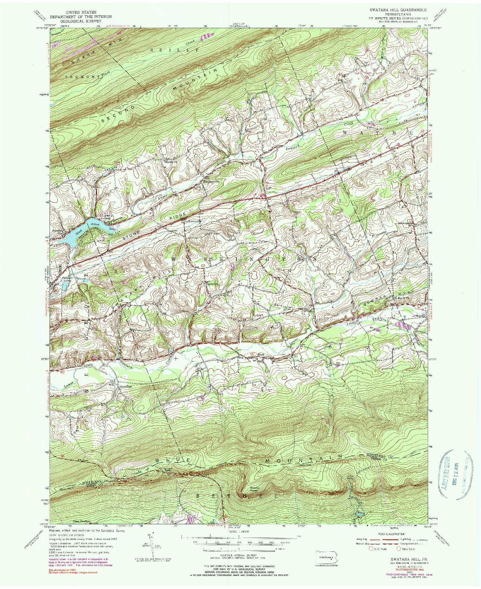 USGS 1:24000-SCALE QUADRANGLE FOR SWATARA HILL, PA 1955