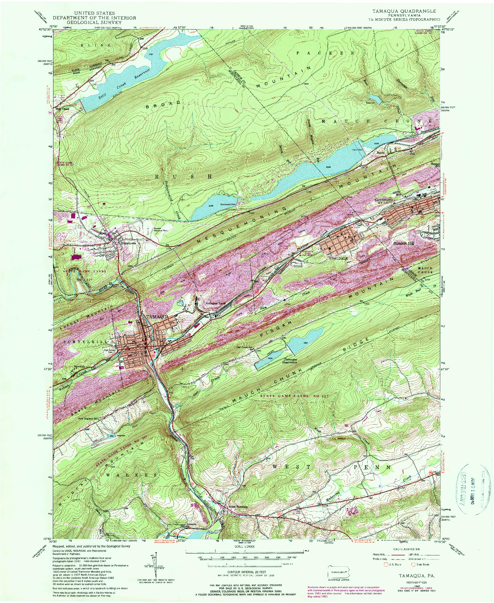 USGS 1:24000-SCALE QUADRANGLE FOR TAMAQUA, PA 1947
