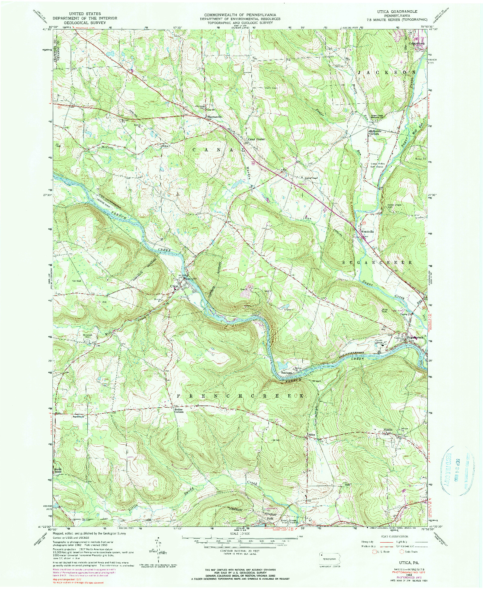 USGS 1:24000-SCALE QUADRANGLE FOR UTICA, PA 1963