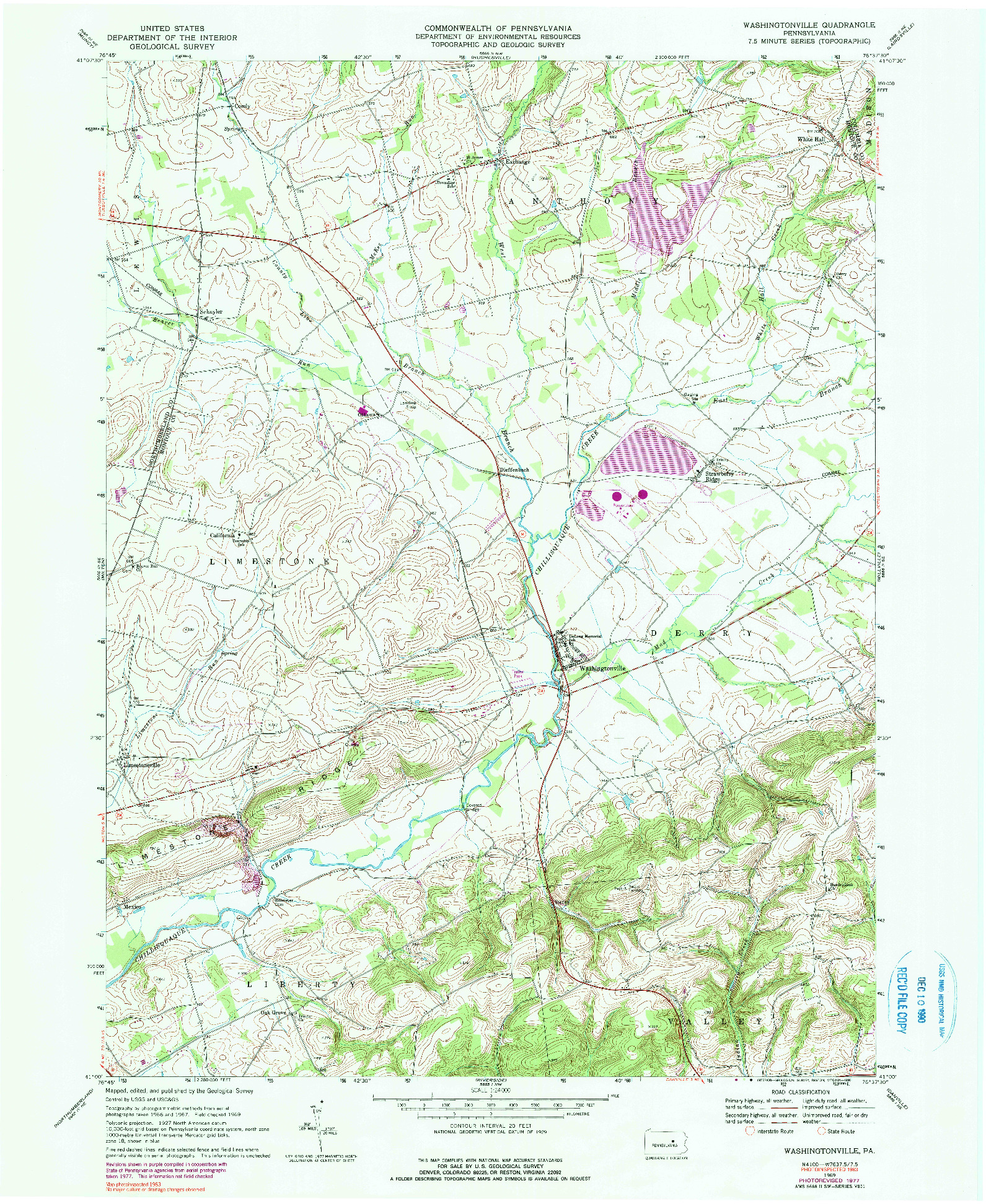 USGS 1:24000-SCALE QUADRANGLE FOR WASHINGTONVILLE, PA 1969