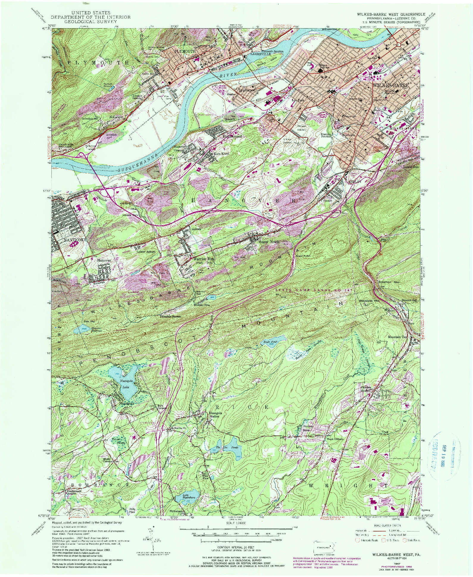 USGS 1:24000-SCALE QUADRANGLE FOR WILKES-BARRE WEST, PA 1947