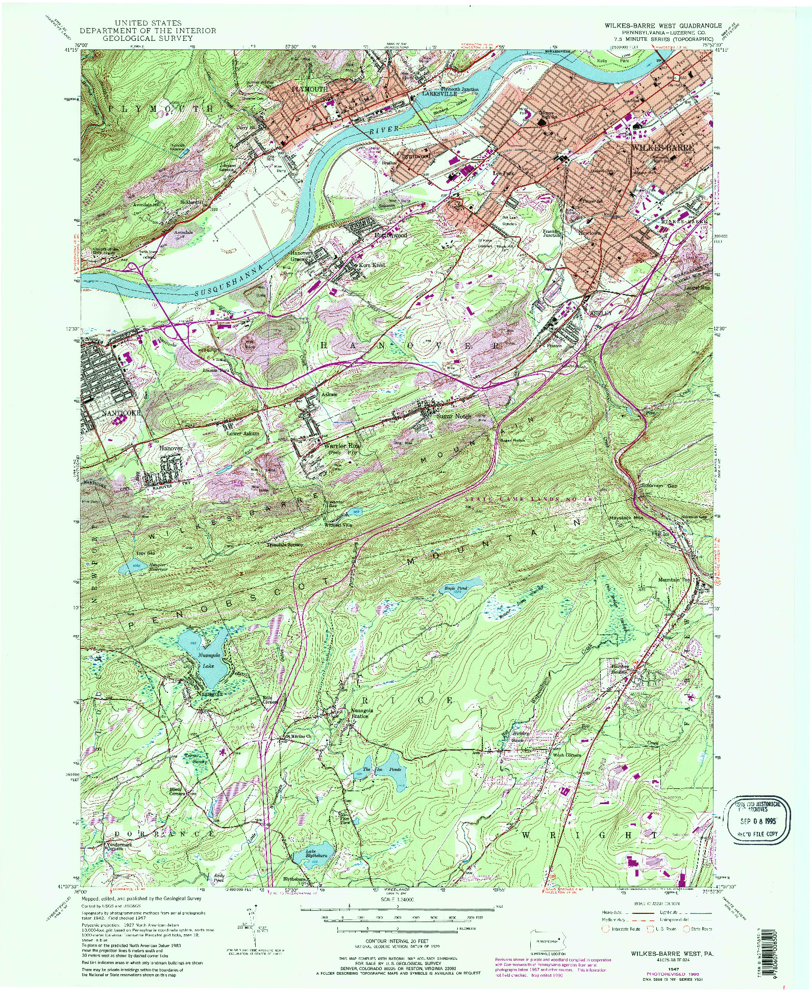 USGS 1:24000-SCALE QUADRANGLE FOR WILKES-BARRE WEST, PA 1947