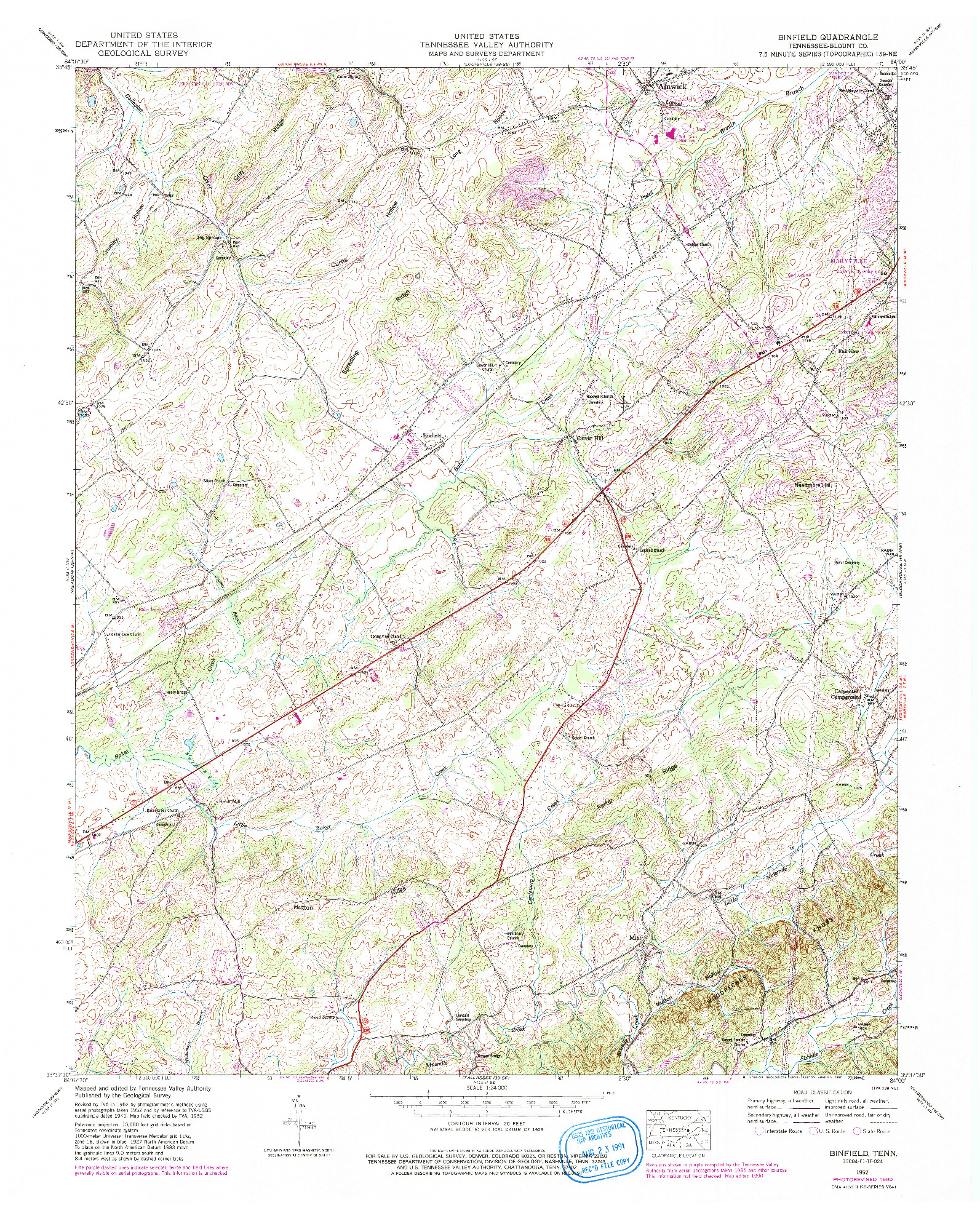 USGS 1:24000-SCALE QUADRANGLE FOR BINFIELD, TN 1952