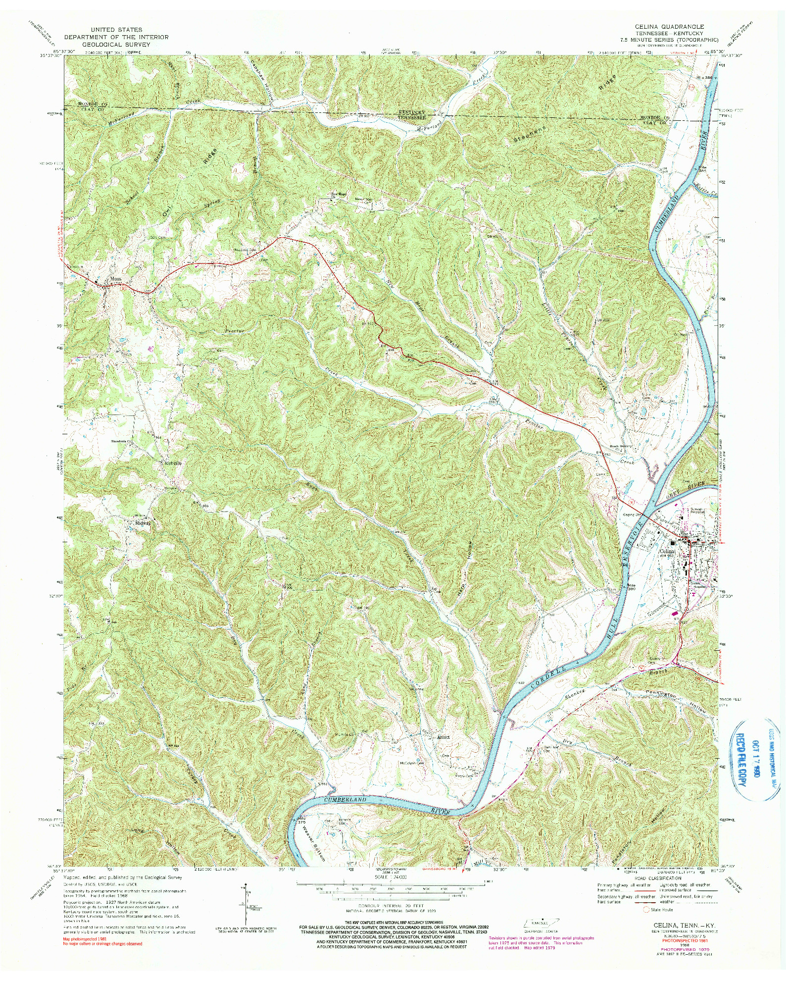 USGS 1:24000-SCALE QUADRANGLE FOR CELINA, TN 1968