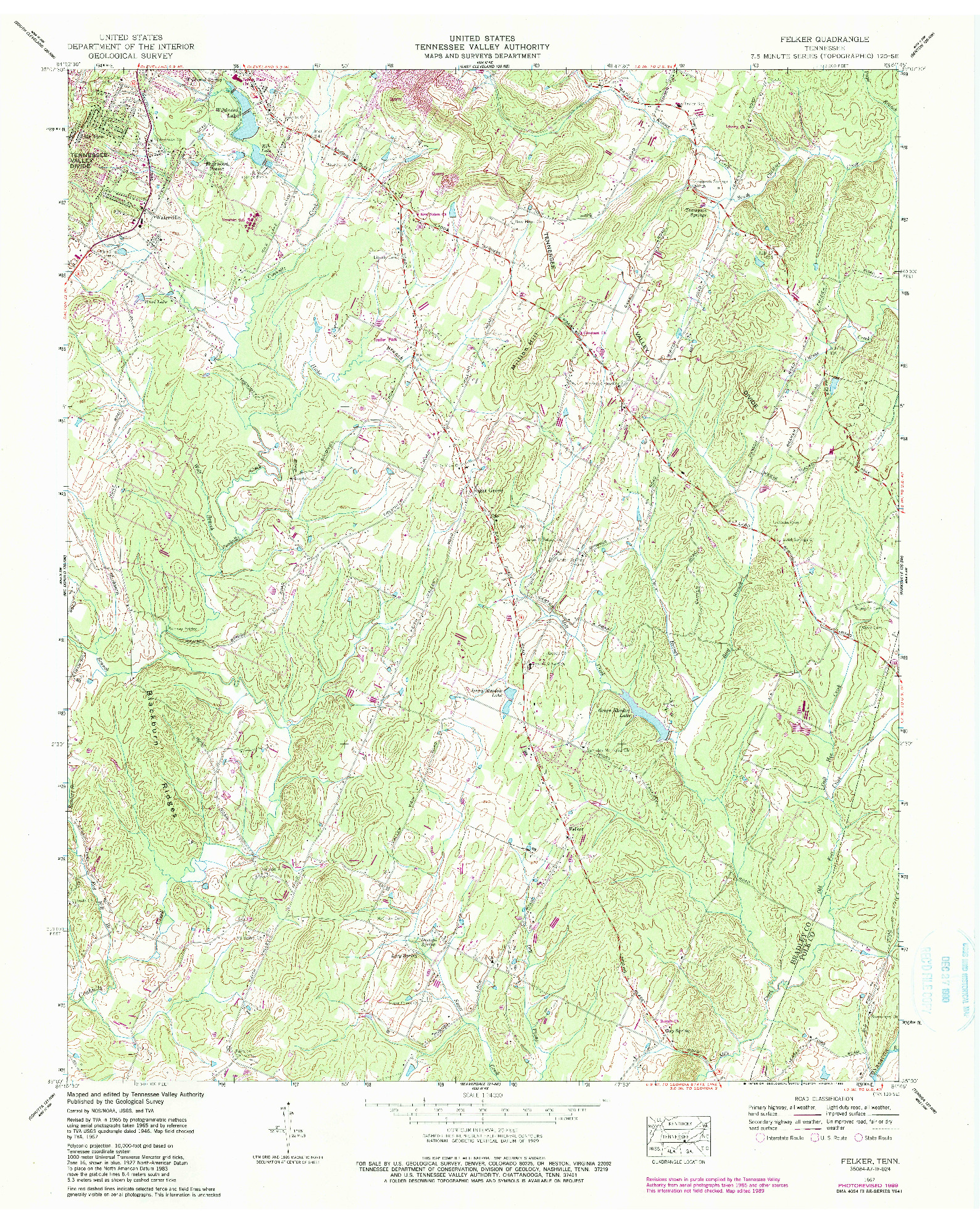 USGS 1:24000-SCALE QUADRANGLE FOR FELKER, TN 1967