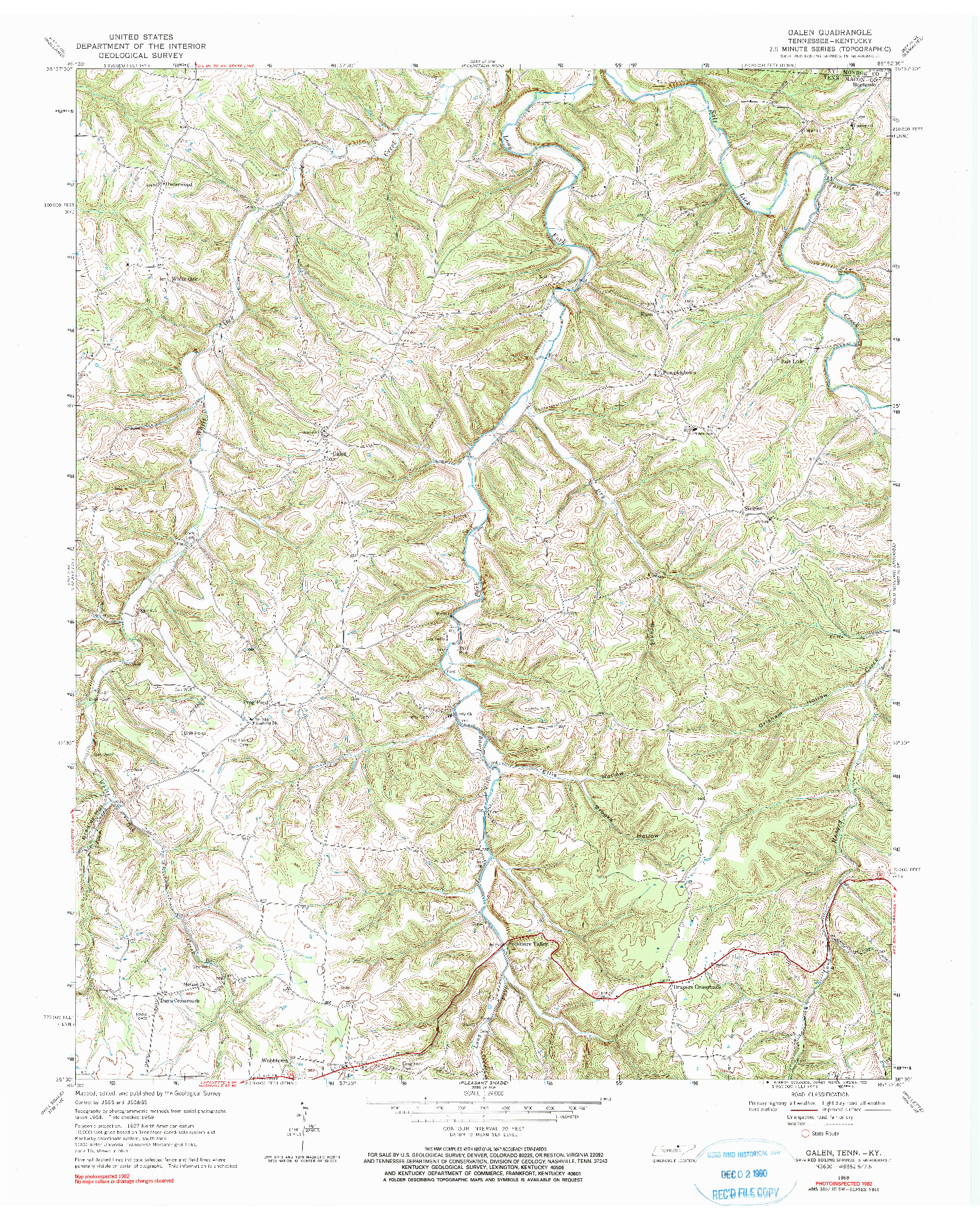 USGS 1:24000-SCALE QUADRANGLE FOR GALEN, TN 1969