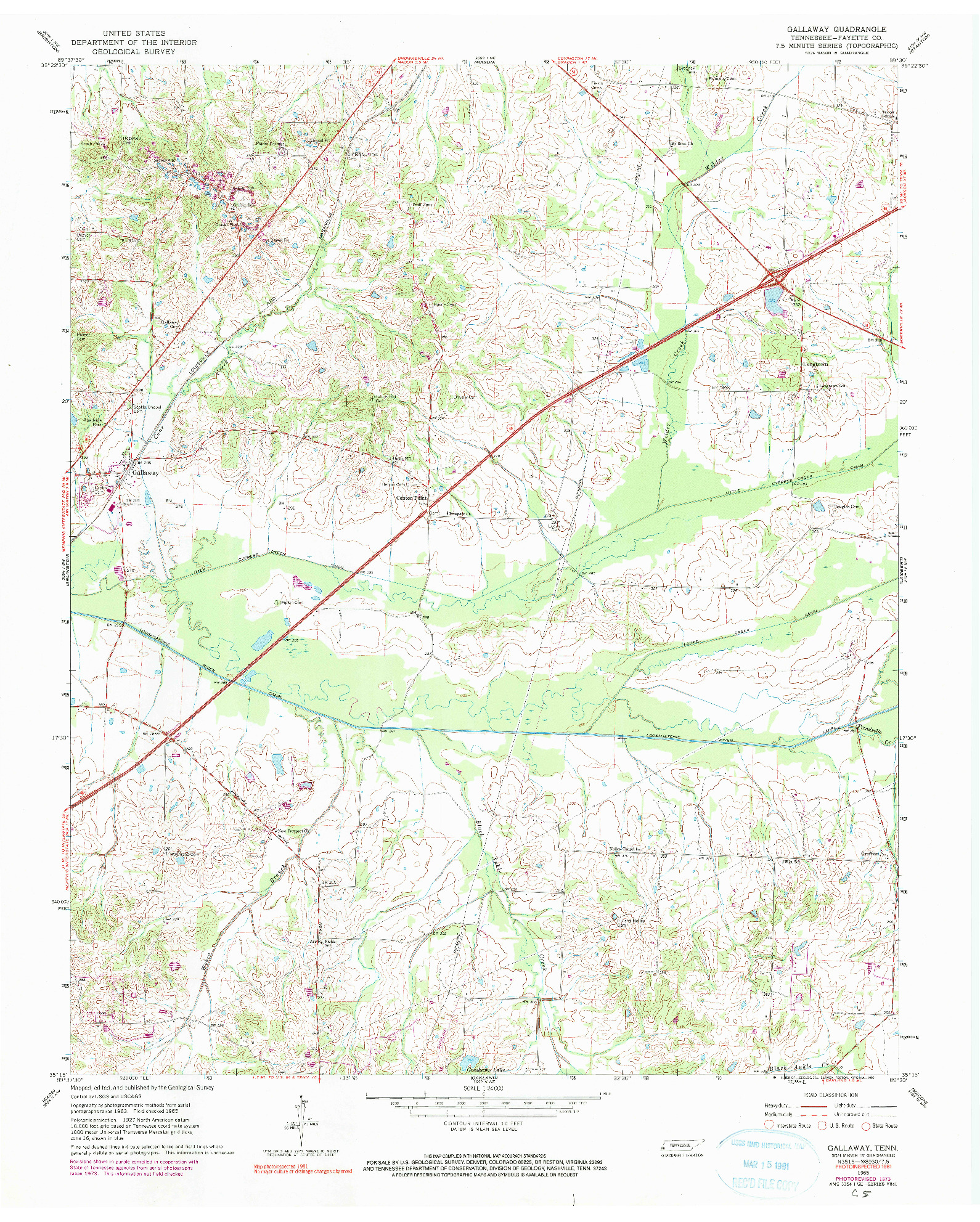 USGS 1:24000-SCALE QUADRANGLE FOR GALLAWAY, TN 1965