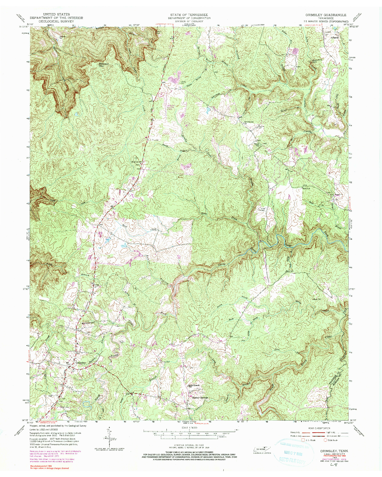 USGS 1:24000-SCALE QUADRANGLE FOR GRIMSLEY, TN 1954