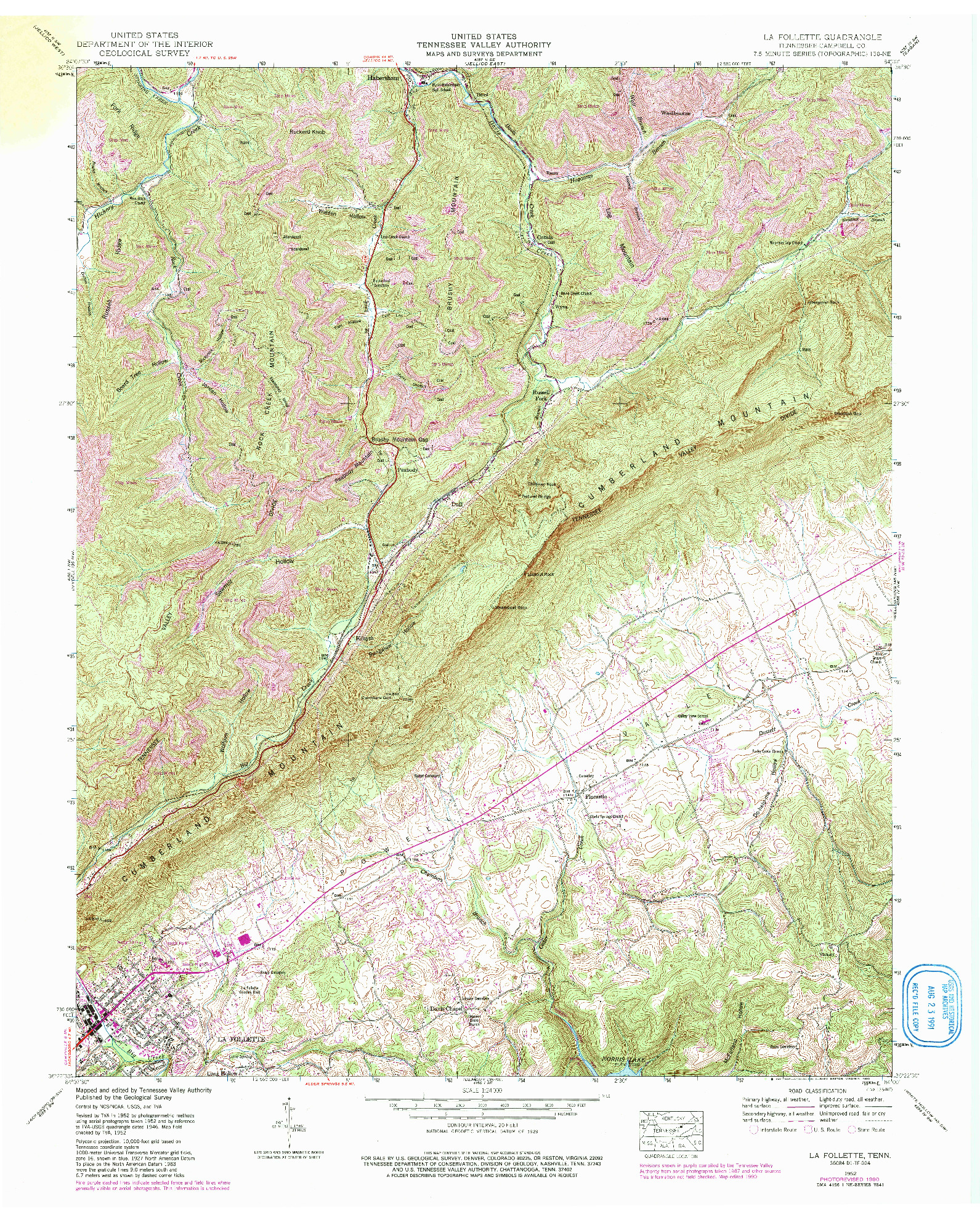 USGS 1:24000-SCALE QUADRANGLE FOR LA FOLLETTE, TN 1952