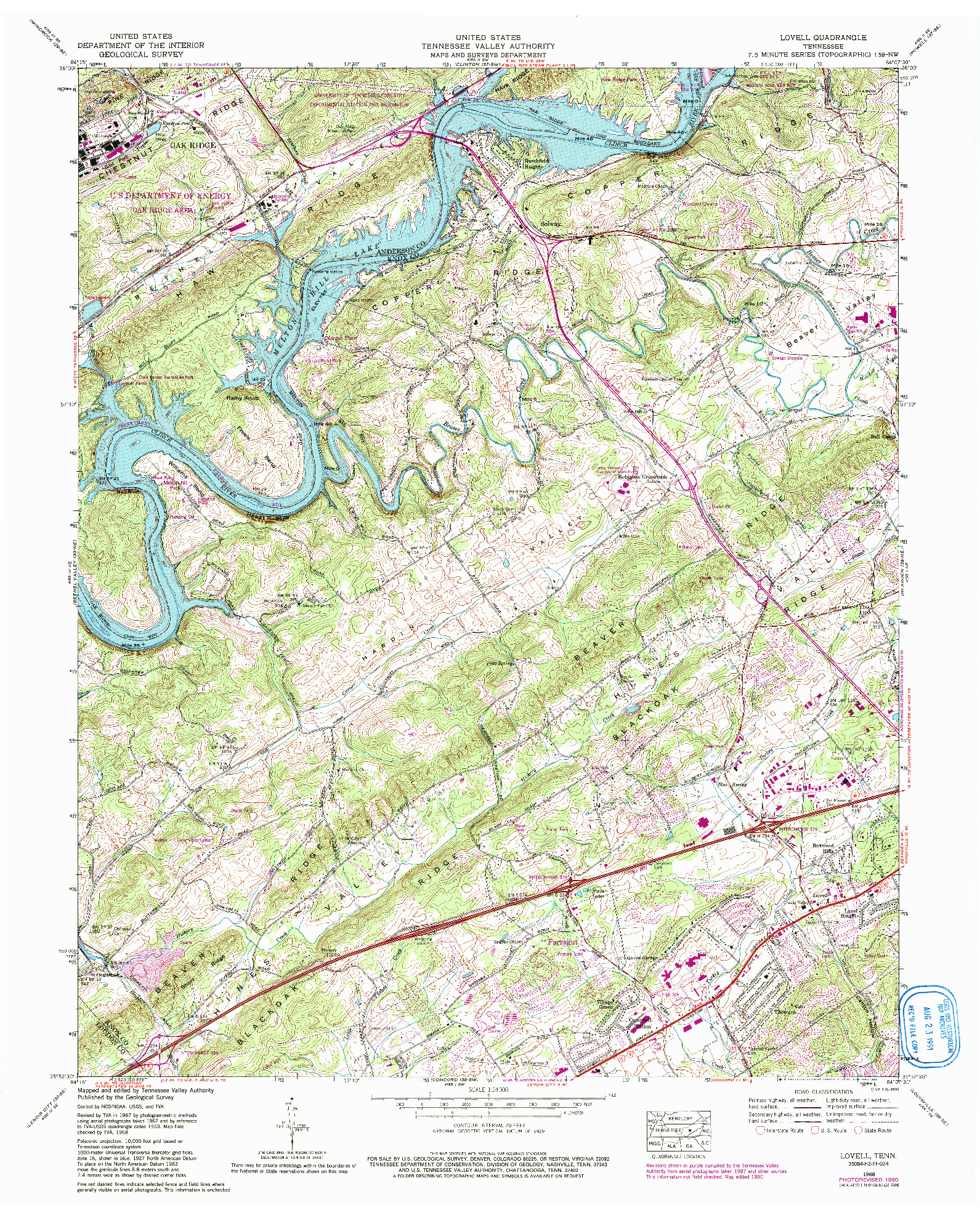 USGS 1:24000-SCALE QUADRANGLE FOR LOVELL, TN 1968