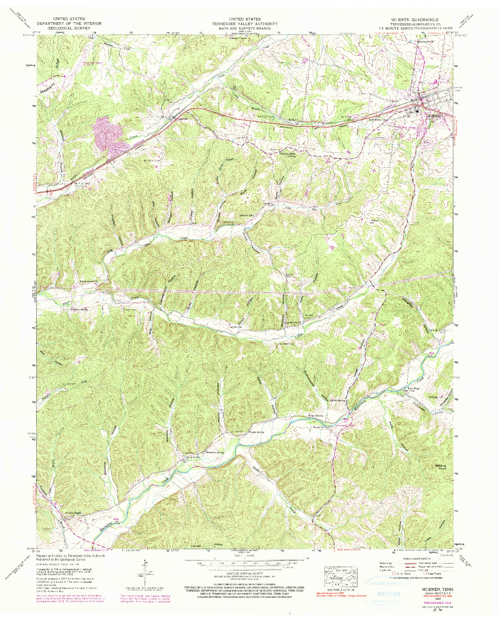 USGS 1:24000-SCALE QUADRANGLE FOR MC EWEN, TN 1952