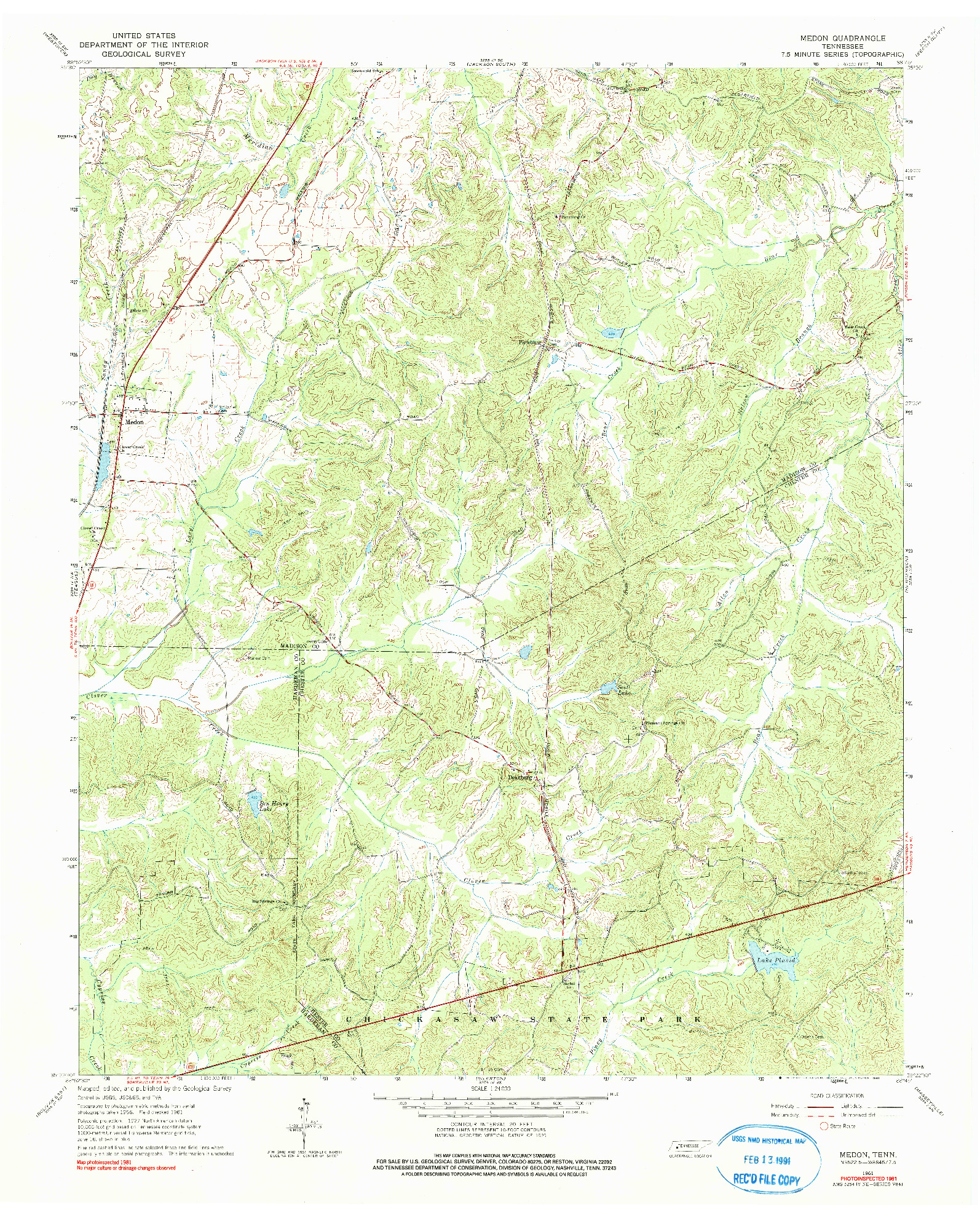 USGS 1:24000-SCALE QUADRANGLE FOR MEDON, TN 1961