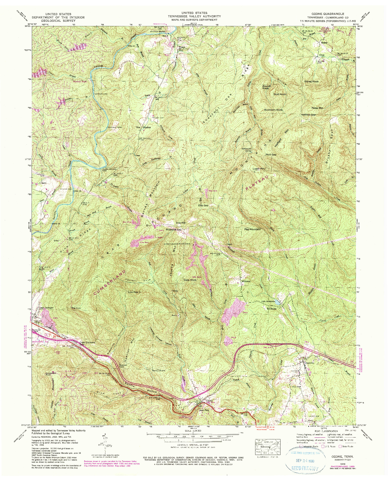 USGS 1:24000-SCALE QUADRANGLE FOR OZONE, TN 1946