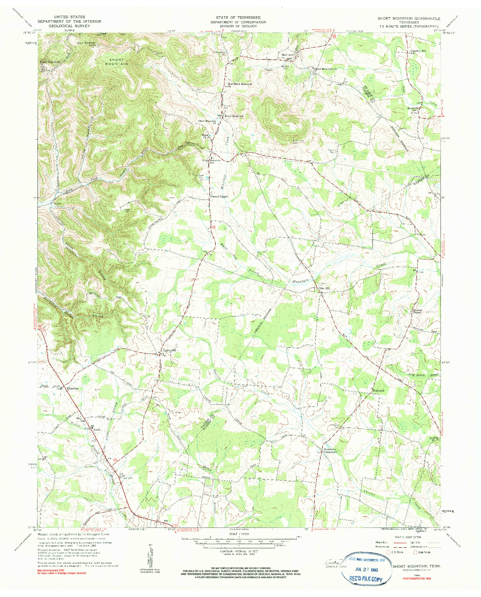 USGS 1:24000-SCALE QUADRANGLE FOR SHORT MOUNTAIN, TN 1960