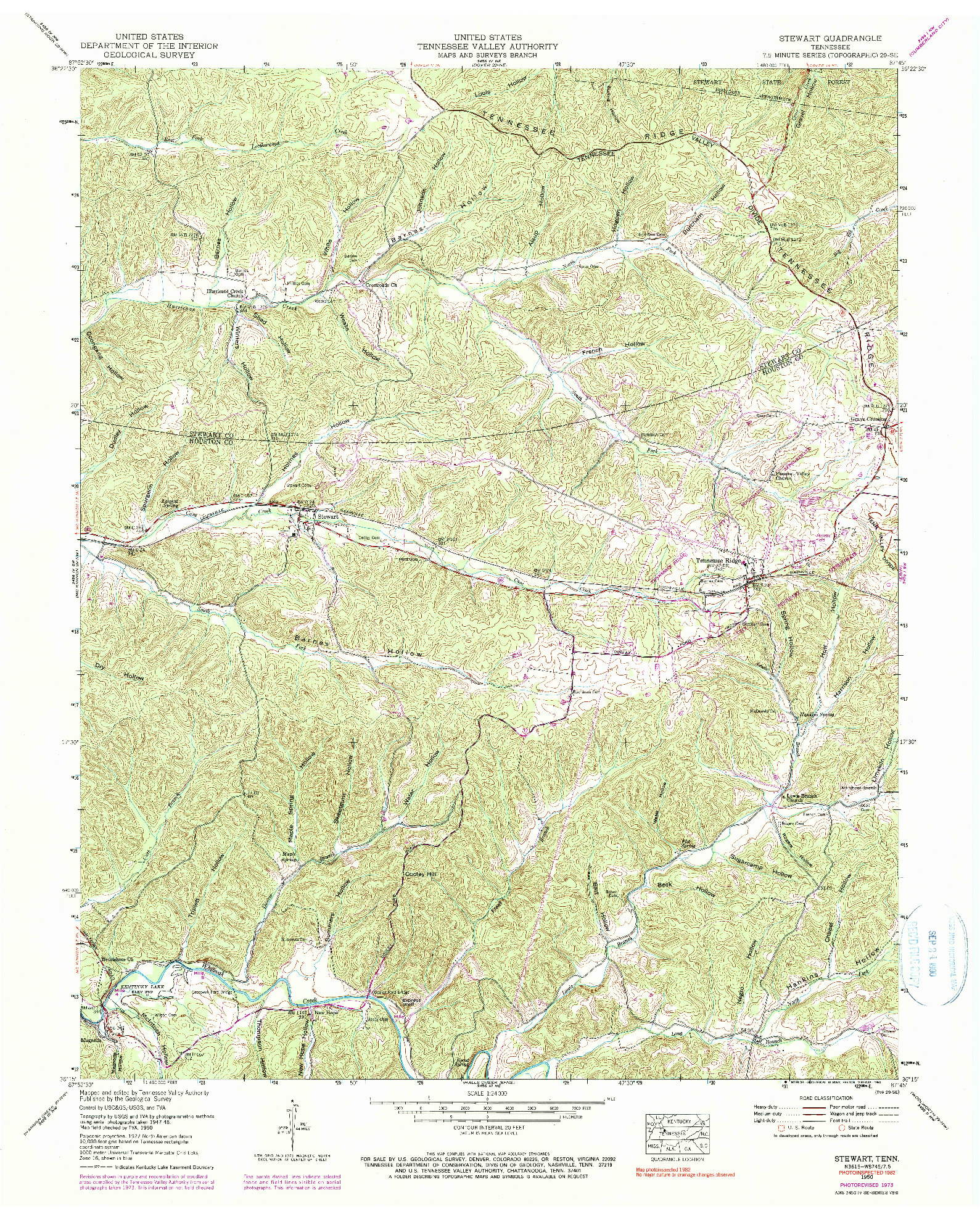 USGS 1:24000-SCALE QUADRANGLE FOR STEWART, TN 1950