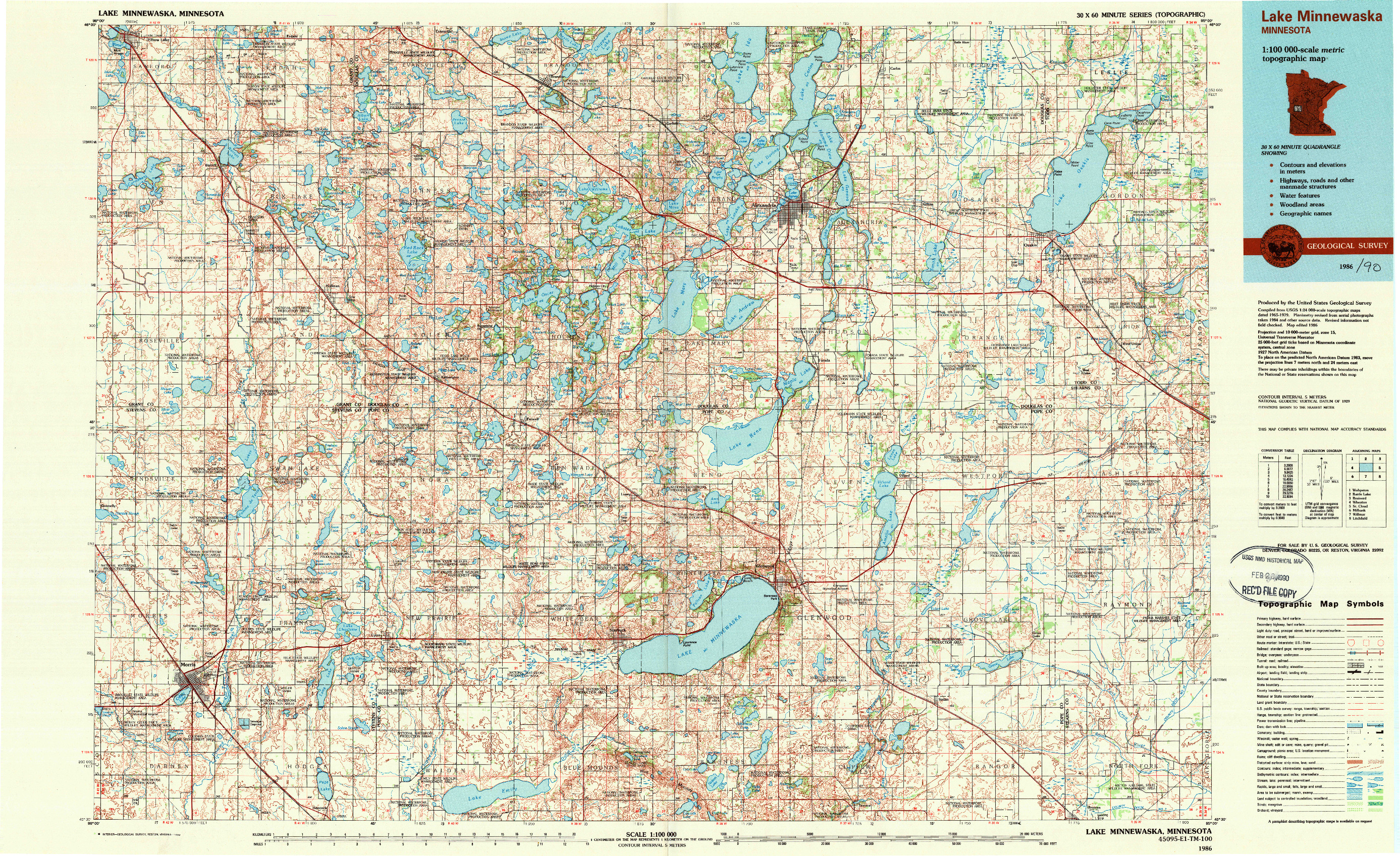 USGS 1:100000-SCALE QUADRANGLE FOR LAKE MINNEWASKA, MN 1986