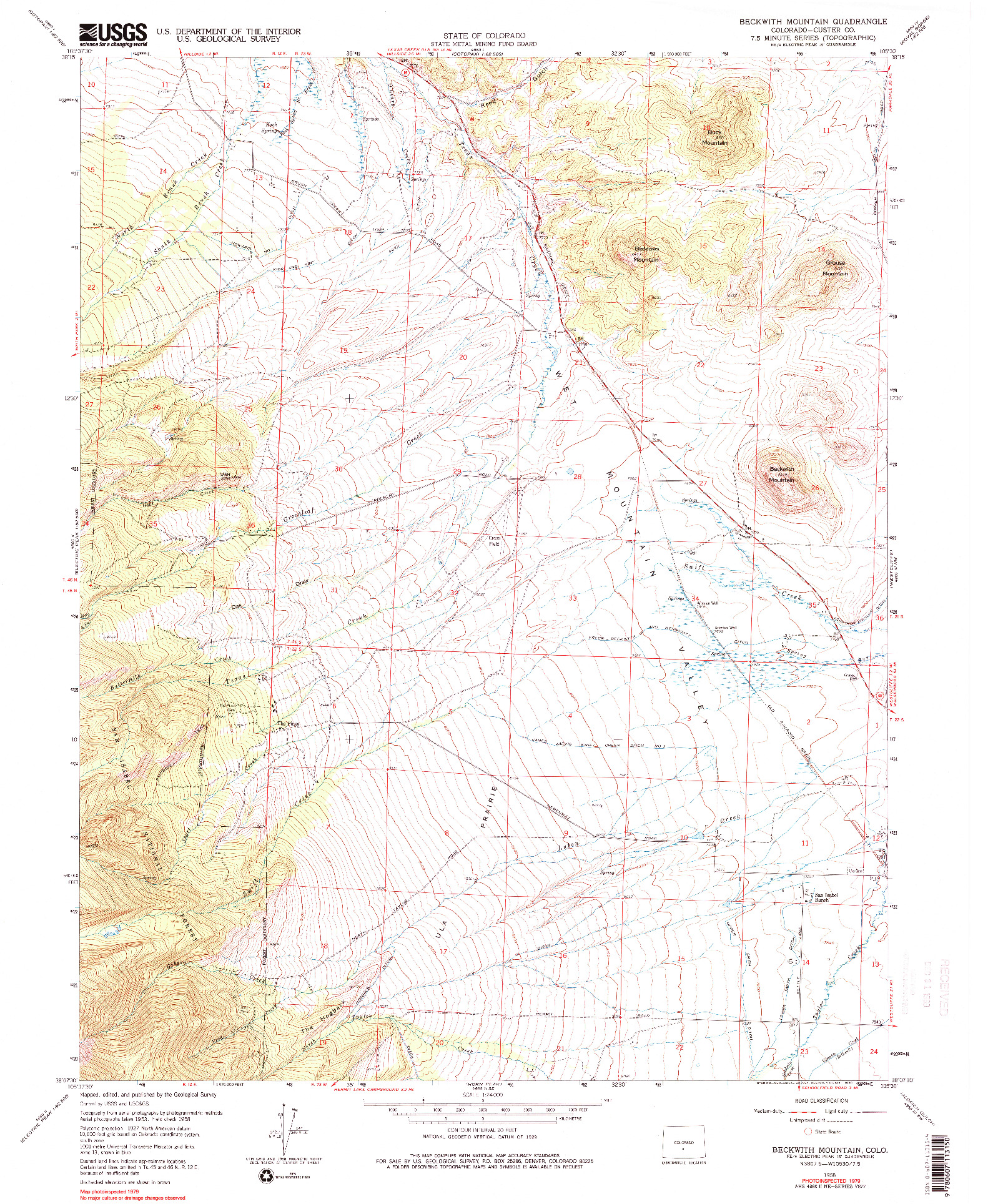 USGS 1:24000-SCALE QUADRANGLE FOR BECKWITH MOUNTAIN, CO 1958