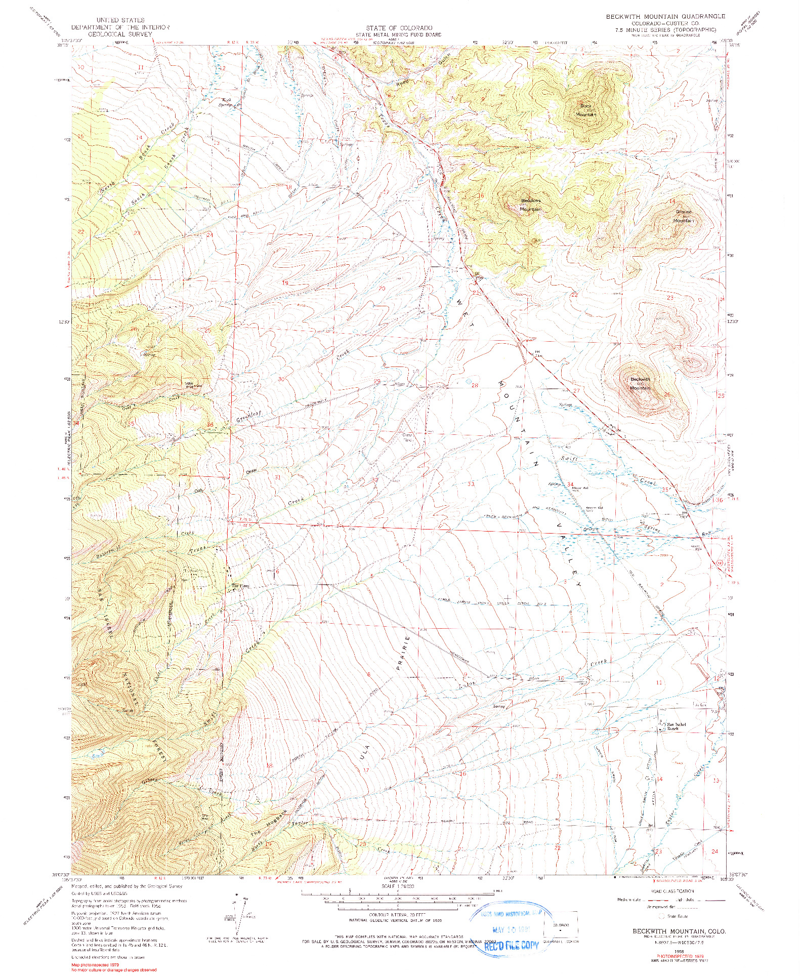 USGS 1:24000-SCALE QUADRANGLE FOR BECKWITH MOUNTAIN, CO 1958