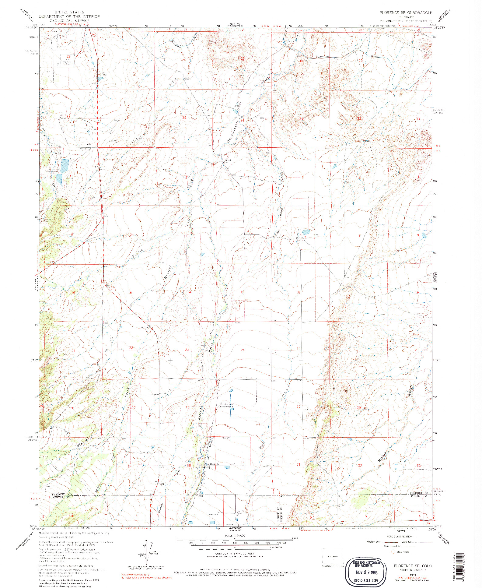 USGS 1:24000-SCALE QUADRANGLE FOR FLORENCE SE, CO 1959