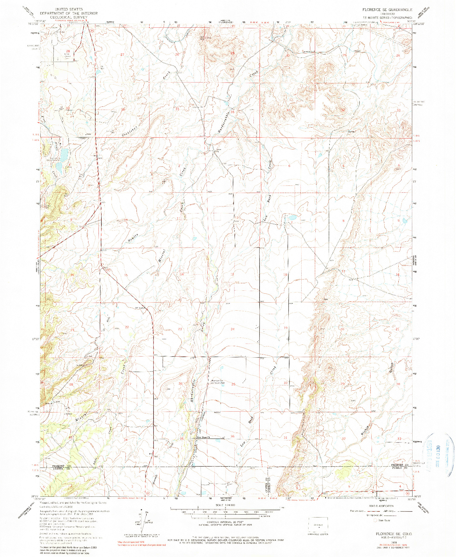 USGS 1:24000-SCALE QUADRANGLE FOR FLORENCE SE, CO 1959