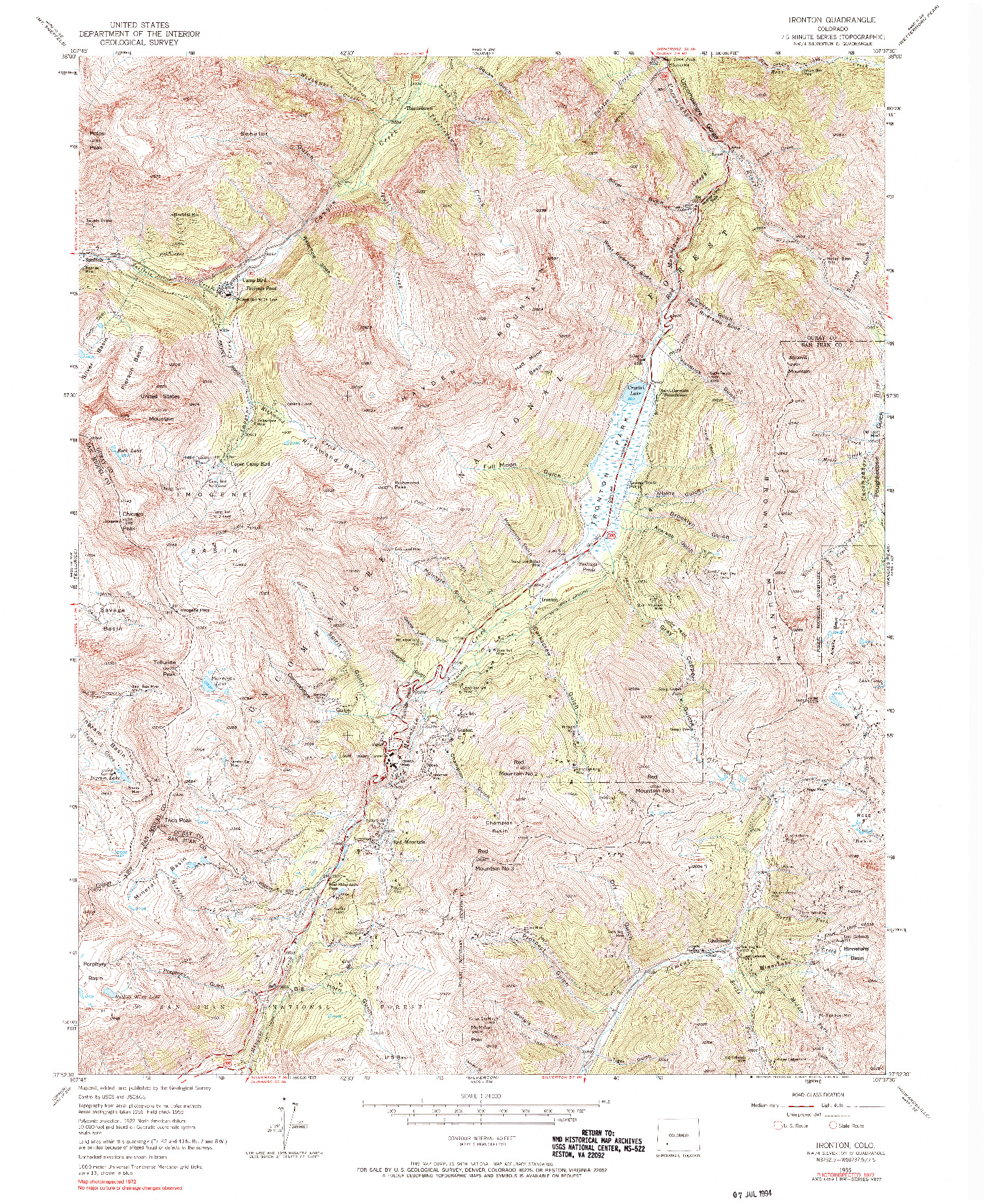 USGS 1:24000-SCALE QUADRANGLE FOR IRONTON, CO 1955