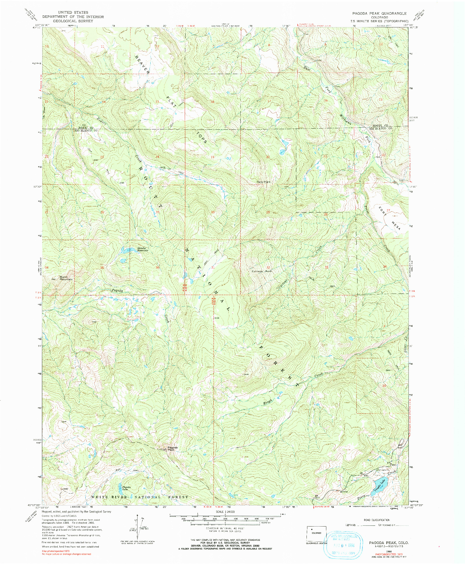 USGS 1:24000-SCALE QUADRANGLE FOR PAGODA PEAK, CO 1966