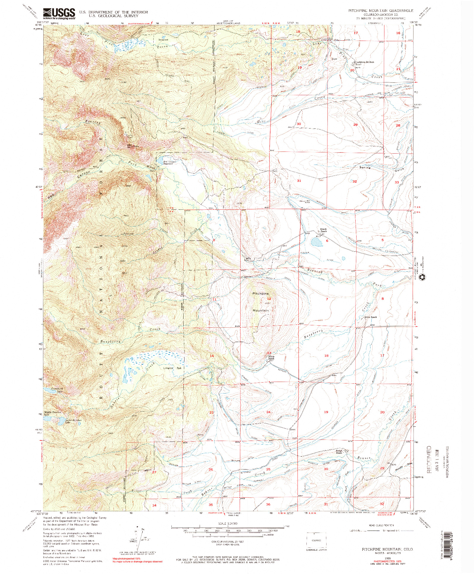 USGS 1:24000-SCALE QUADRANGLE FOR PITCHPINE MOUNTAIN, CO 1955