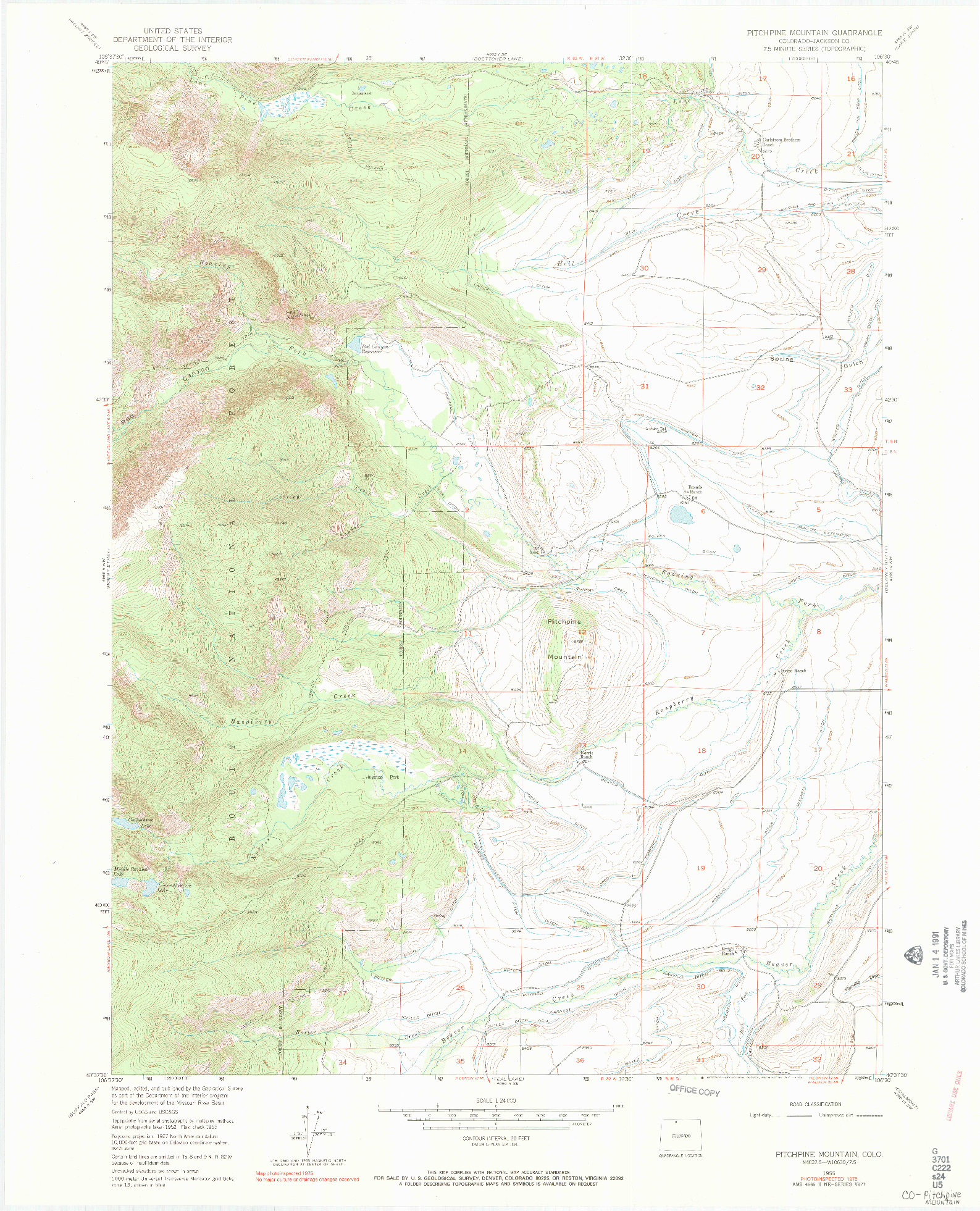 USGS 1:24000-SCALE QUADRANGLE FOR PITCHPINE MOUNTAIN, CO 1955