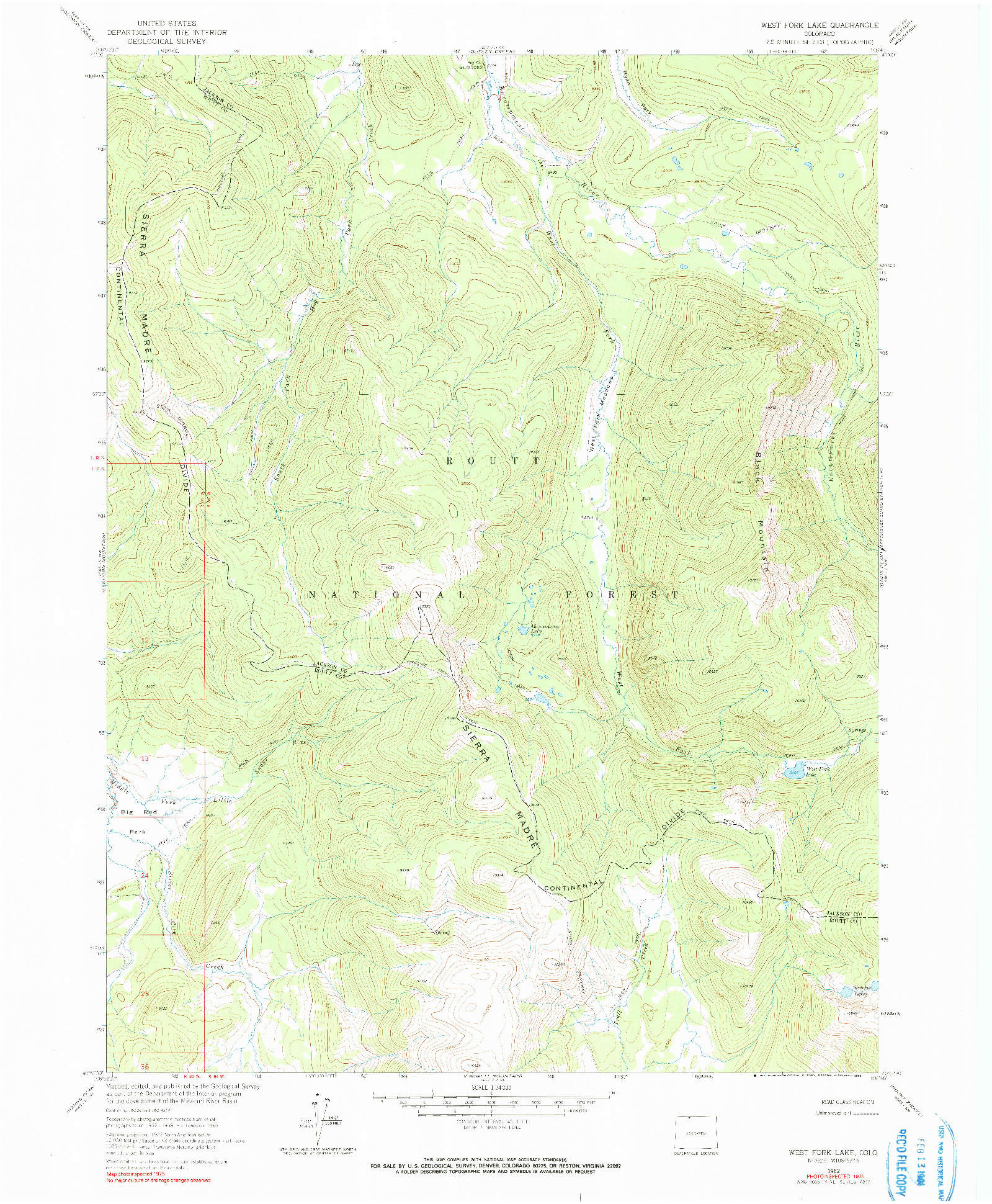 USGS 1:24000-SCALE QUADRANGLE FOR WEST FORK LAKE, CO 1962