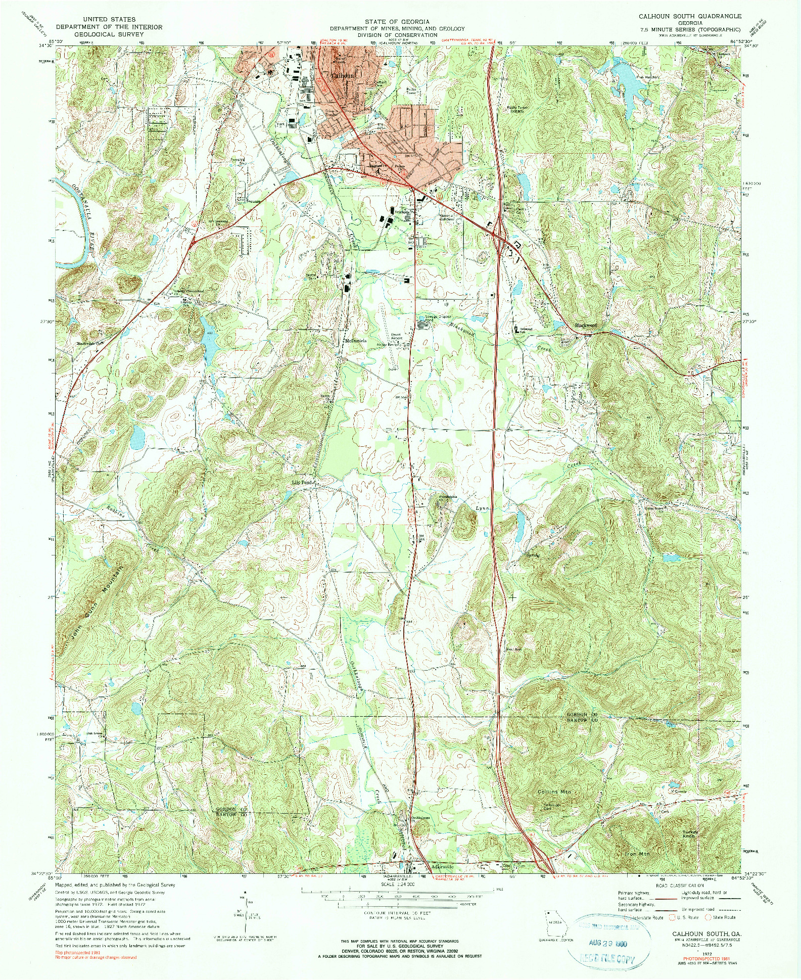 USGS 1:24000-SCALE QUADRANGLE FOR CALHOUN SOUTH, GA 1972