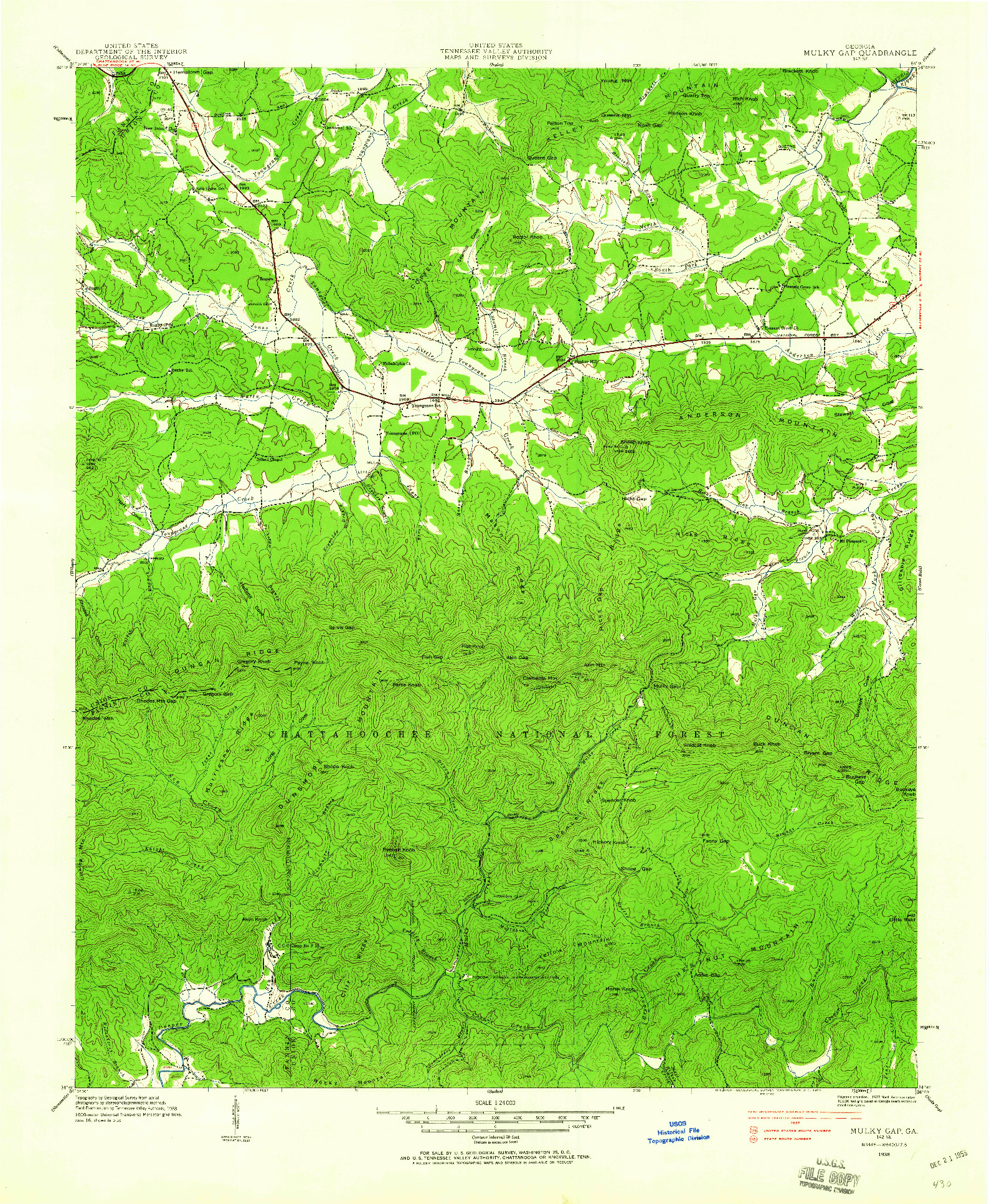 USGS 1:24000-SCALE QUADRANGLE FOR MULKY GAP, GA 1938