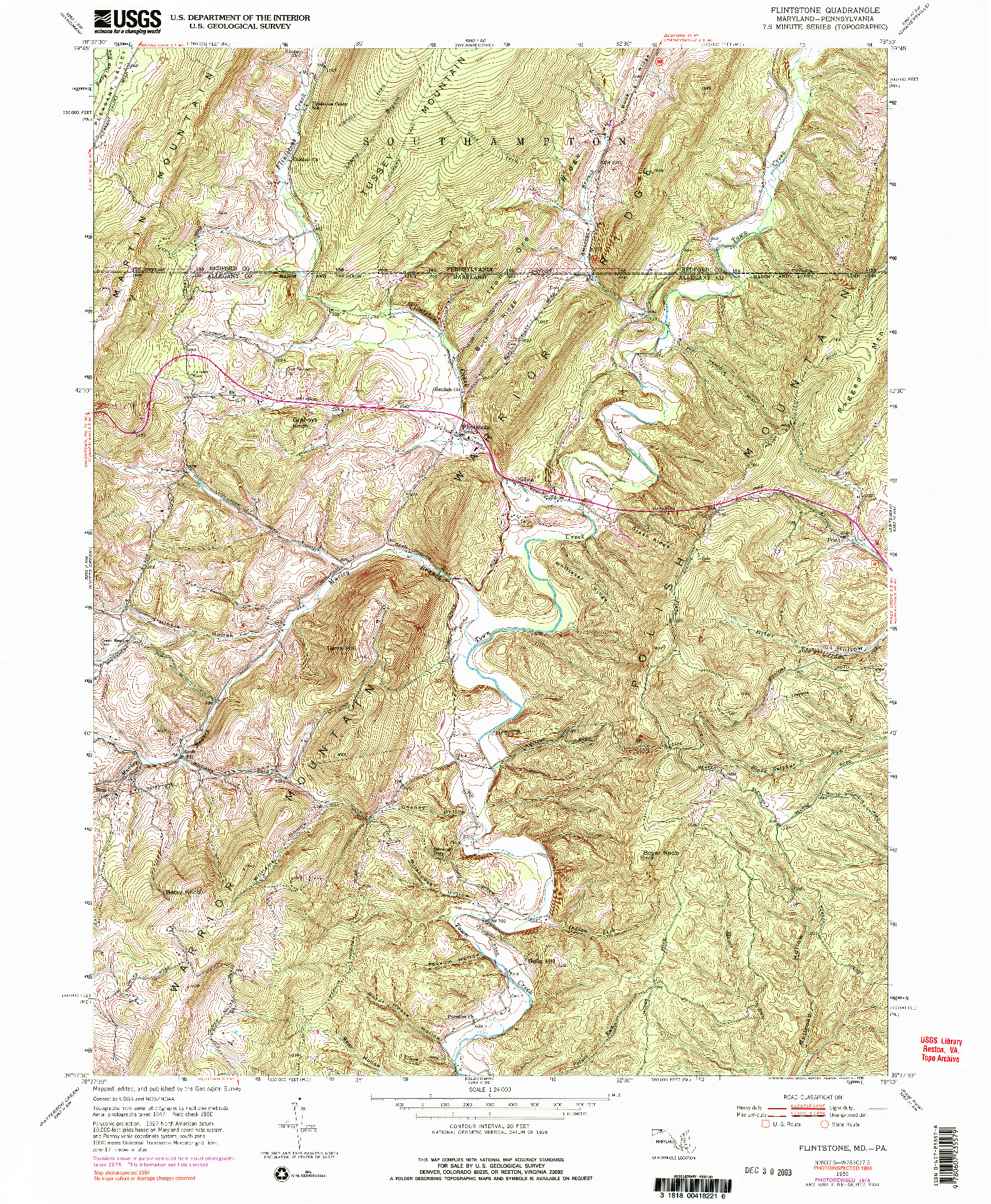 USGS 1:24000-SCALE QUADRANGLE FOR FLINTSTONE, MD 1950