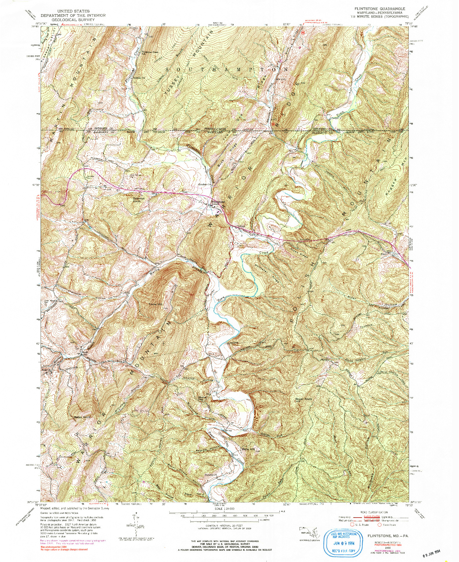 USGS 1:24000-SCALE QUADRANGLE FOR FLINTSTONE, MD 1950