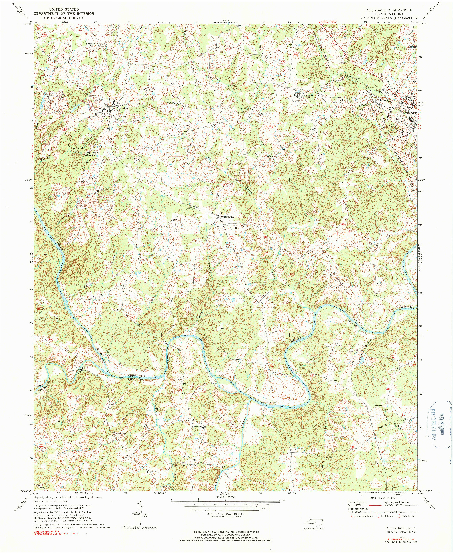 USGS 1:24000-SCALE QUADRANGLE FOR AQUADALE, NC 1971