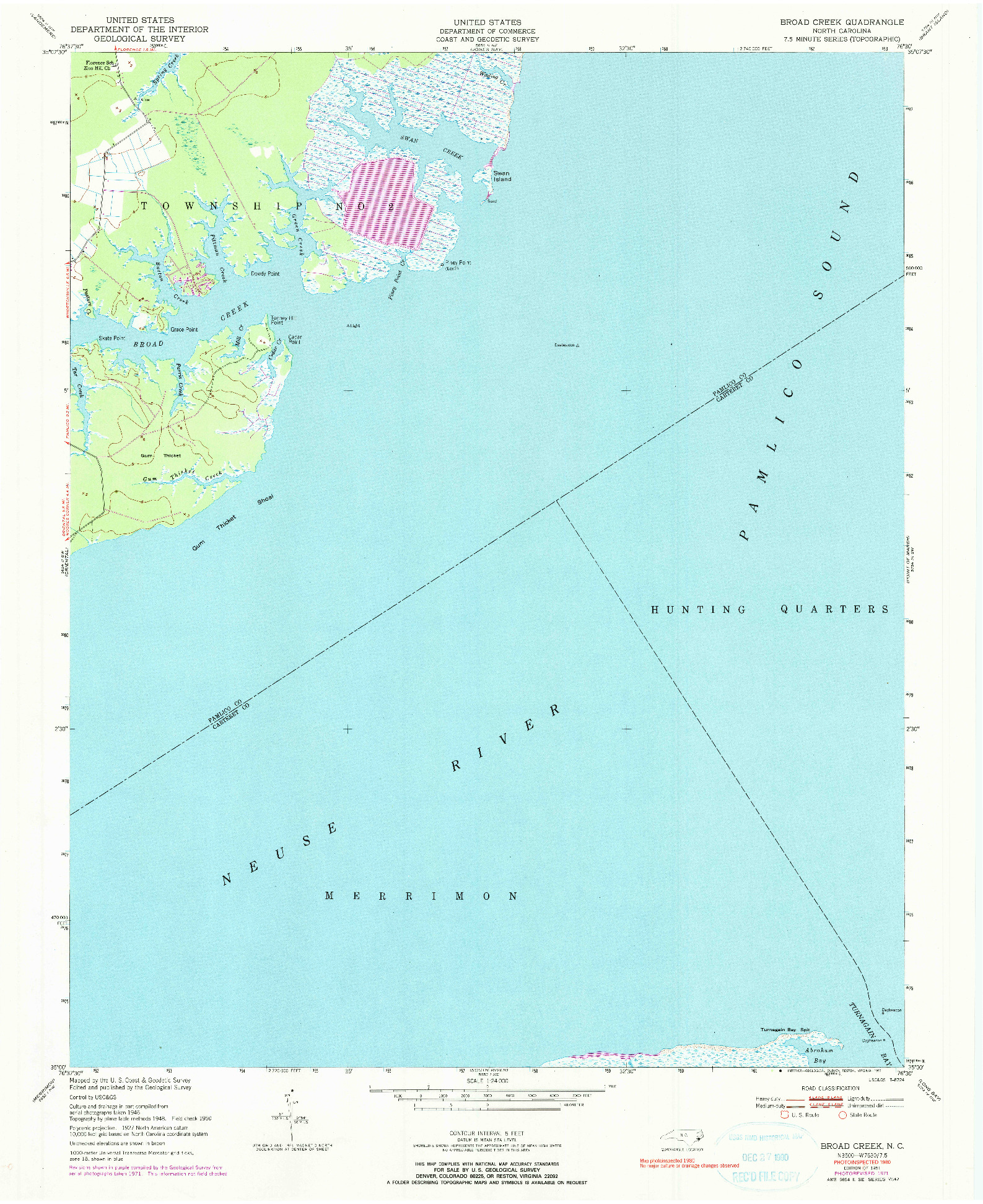 USGS 1:24000-SCALE QUADRANGLE FOR BROAD CREEK, NC 1951