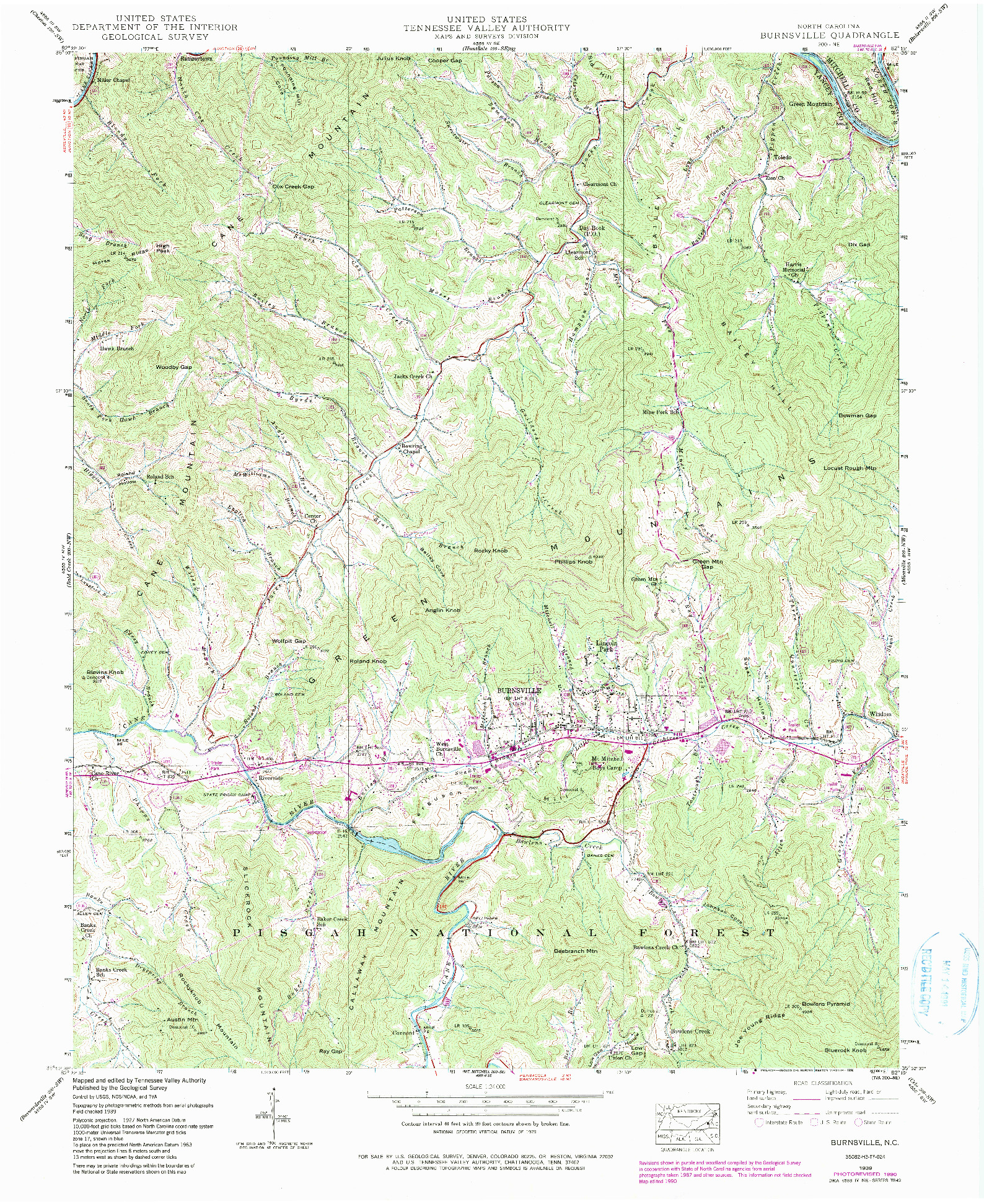 USGS 1:24000-SCALE QUADRANGLE FOR BURNSVILLE, NC 1939