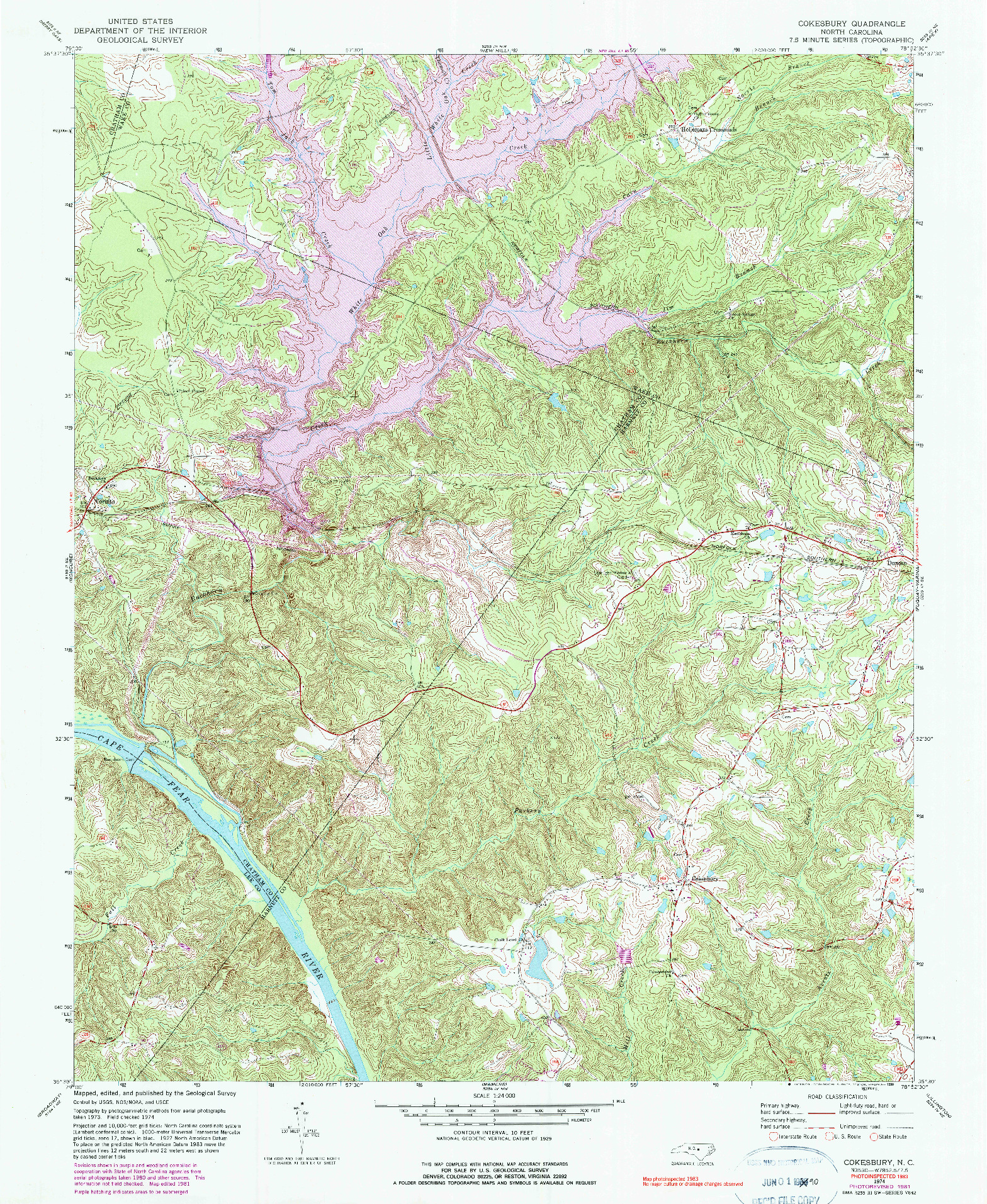 USGS 1:24000-SCALE QUADRANGLE FOR COKESBURY, NC 1974