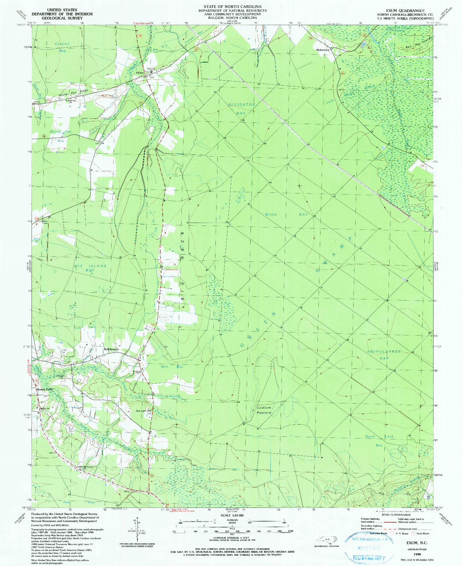 USGS 1:24000-SCALE QUADRANGLE FOR EXUM, NC 1990
