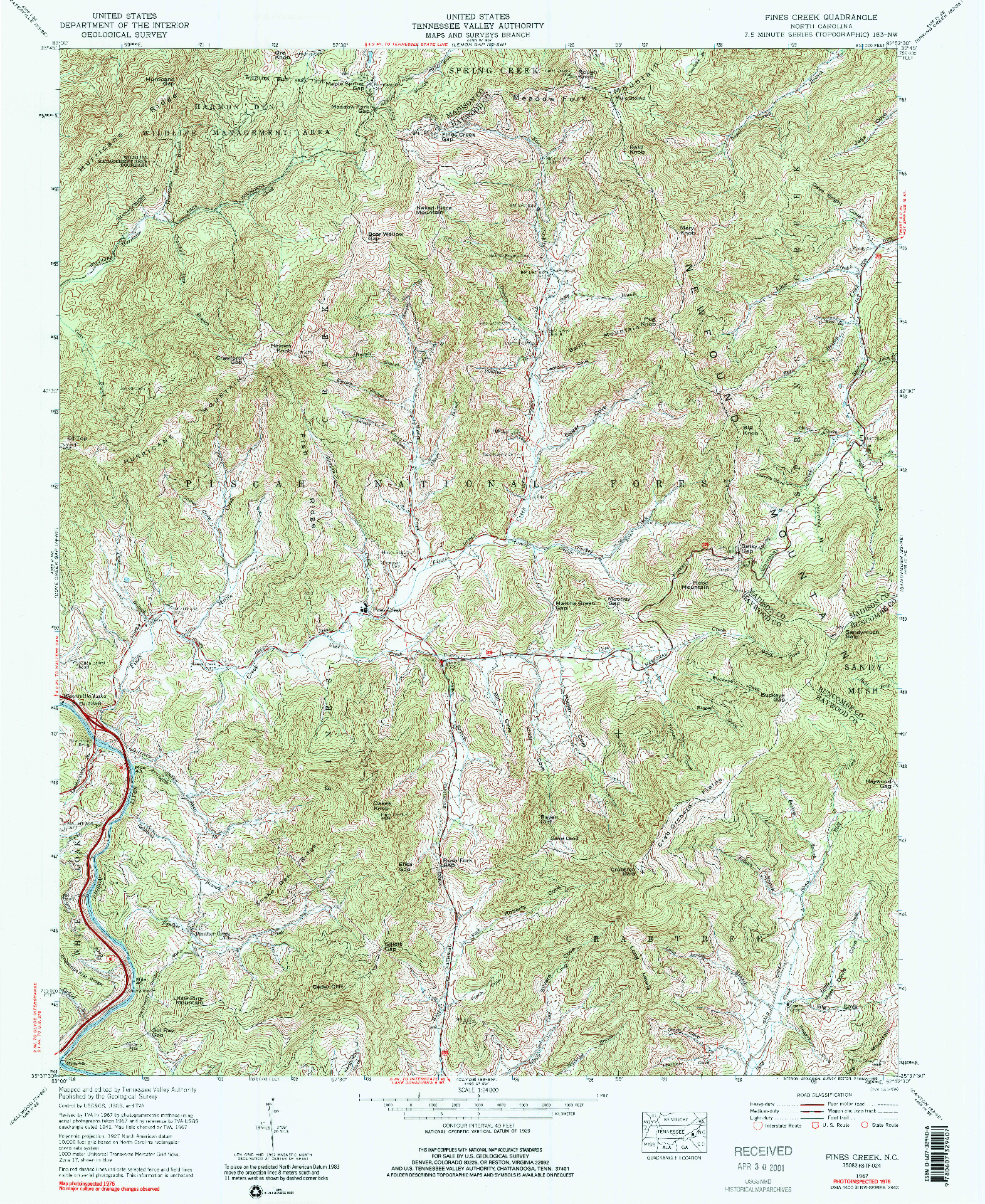 USGS 1:24000-SCALE QUADRANGLE FOR FINES CREEK, NC 1967