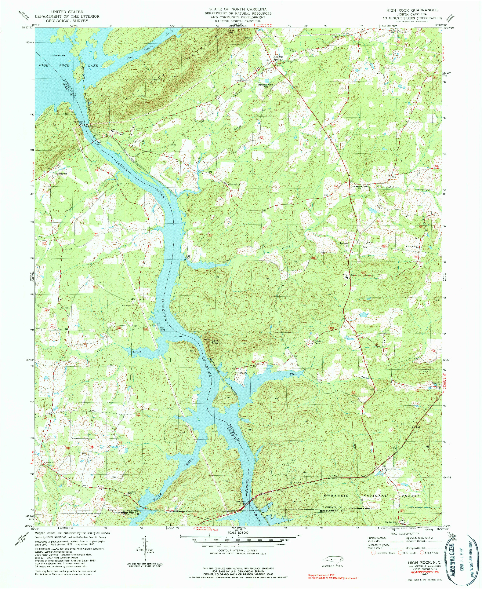 USGS 1:24000-SCALE QUADRANGLE FOR HIGH ROCK, NC 1980