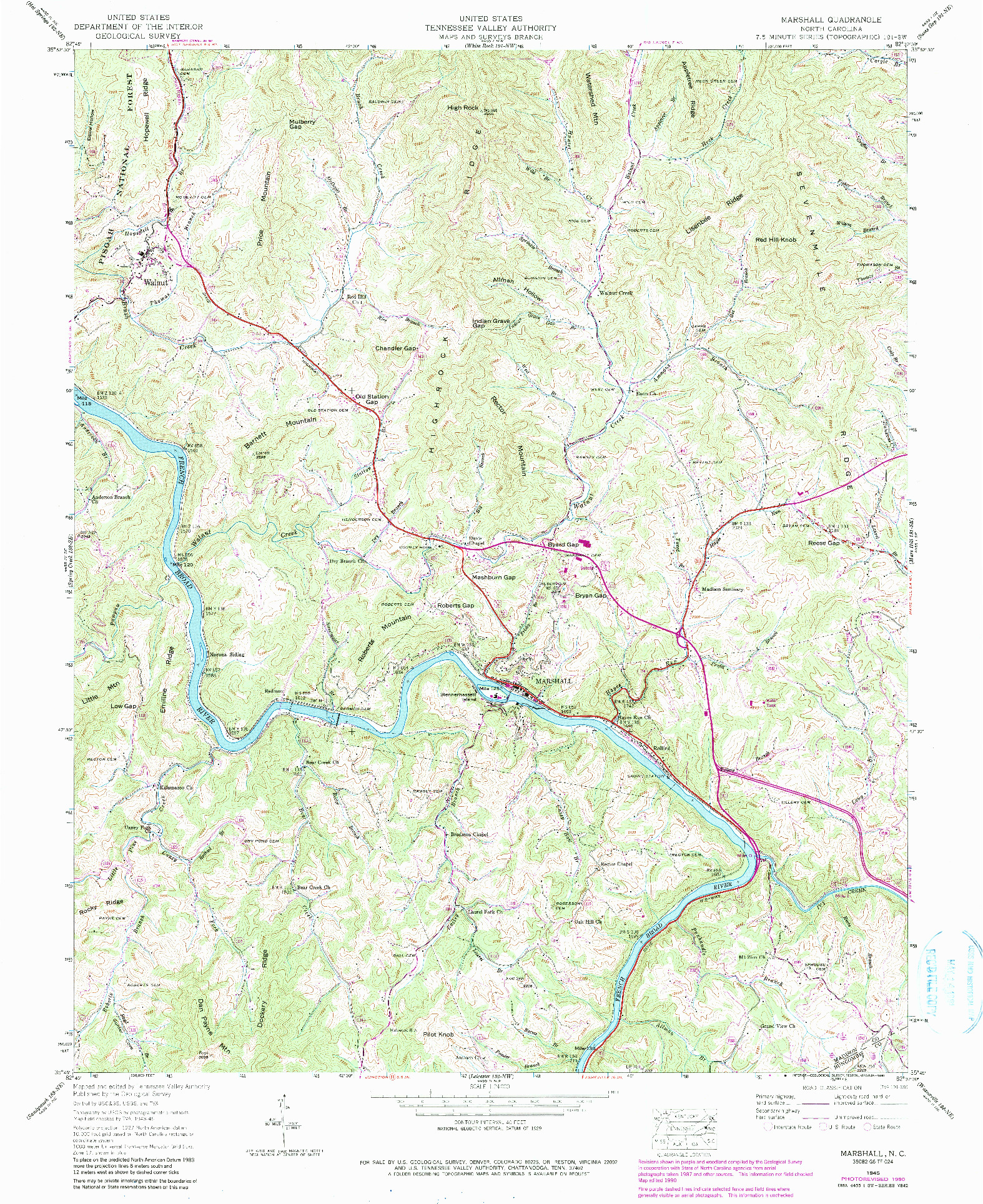 USGS 1:24000-SCALE QUADRANGLE FOR MARSHALL, NC 1945